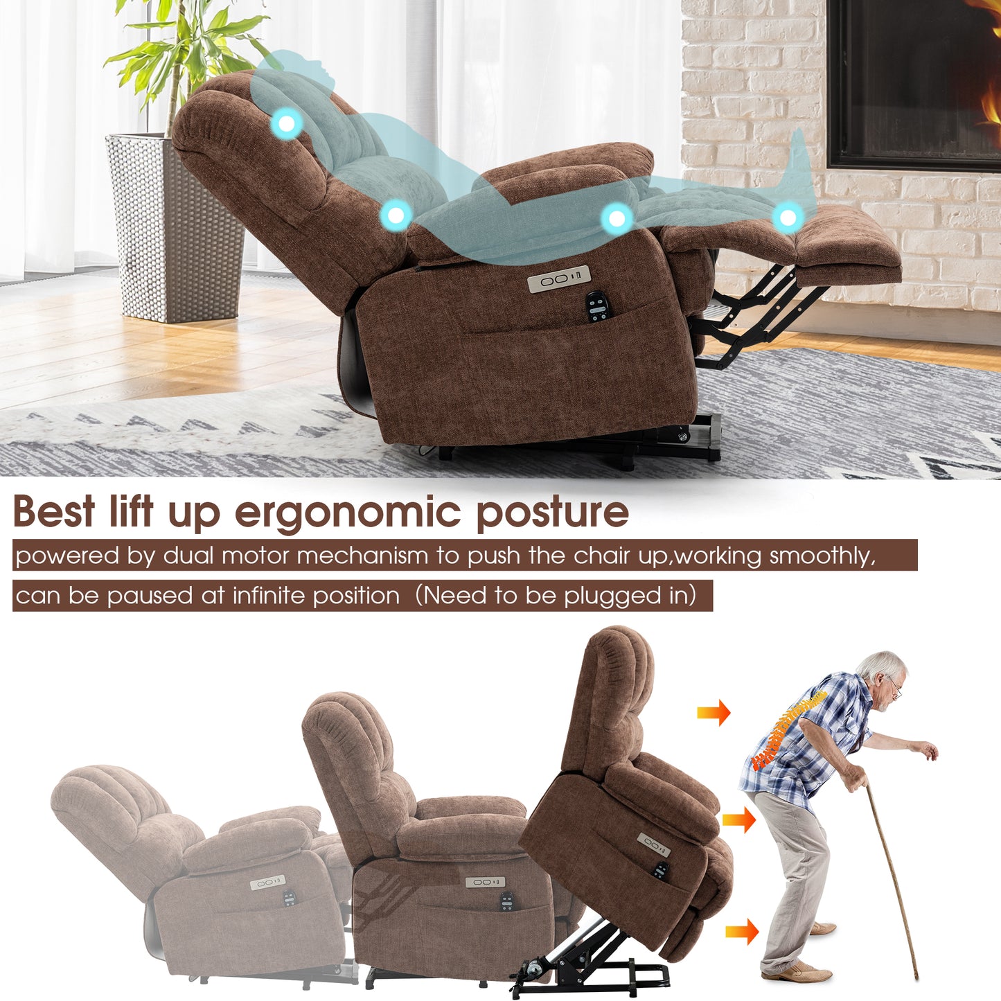 0030 Power Lift Recliner Chair for Living Room with Massage and Heat