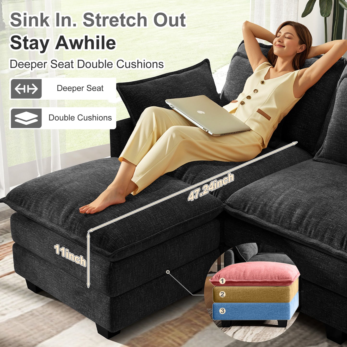 Modular Sectional Sofa with Movable Ottomans