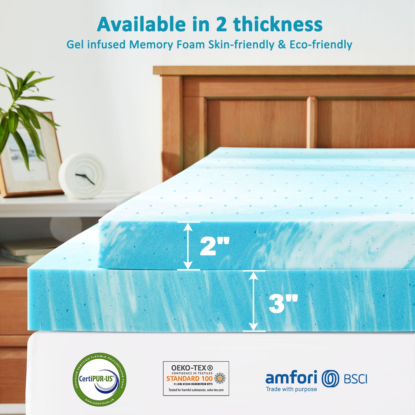2&3 Inch Gel Memory Foam Mattress Topper