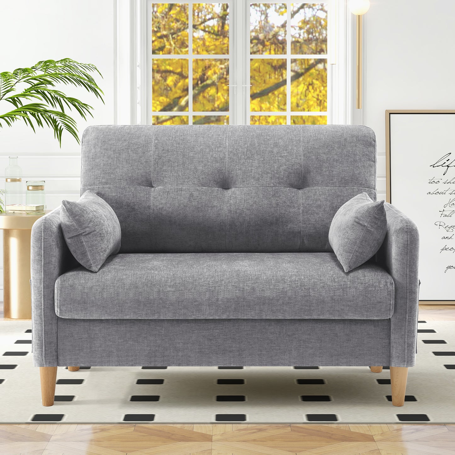 47'' Wide LoveSeat, 2-seat Chenille sofa with 2 Pillows for Living Room and Small Spaces