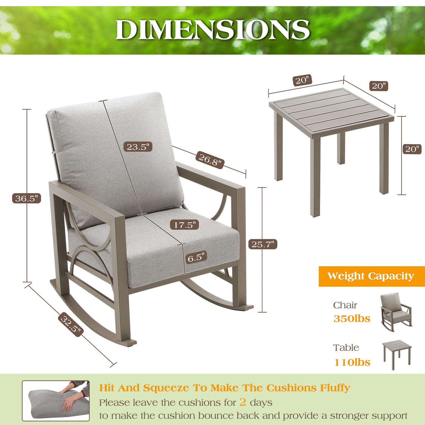 3 Pieces Rocking Metal Patio Bistro Set