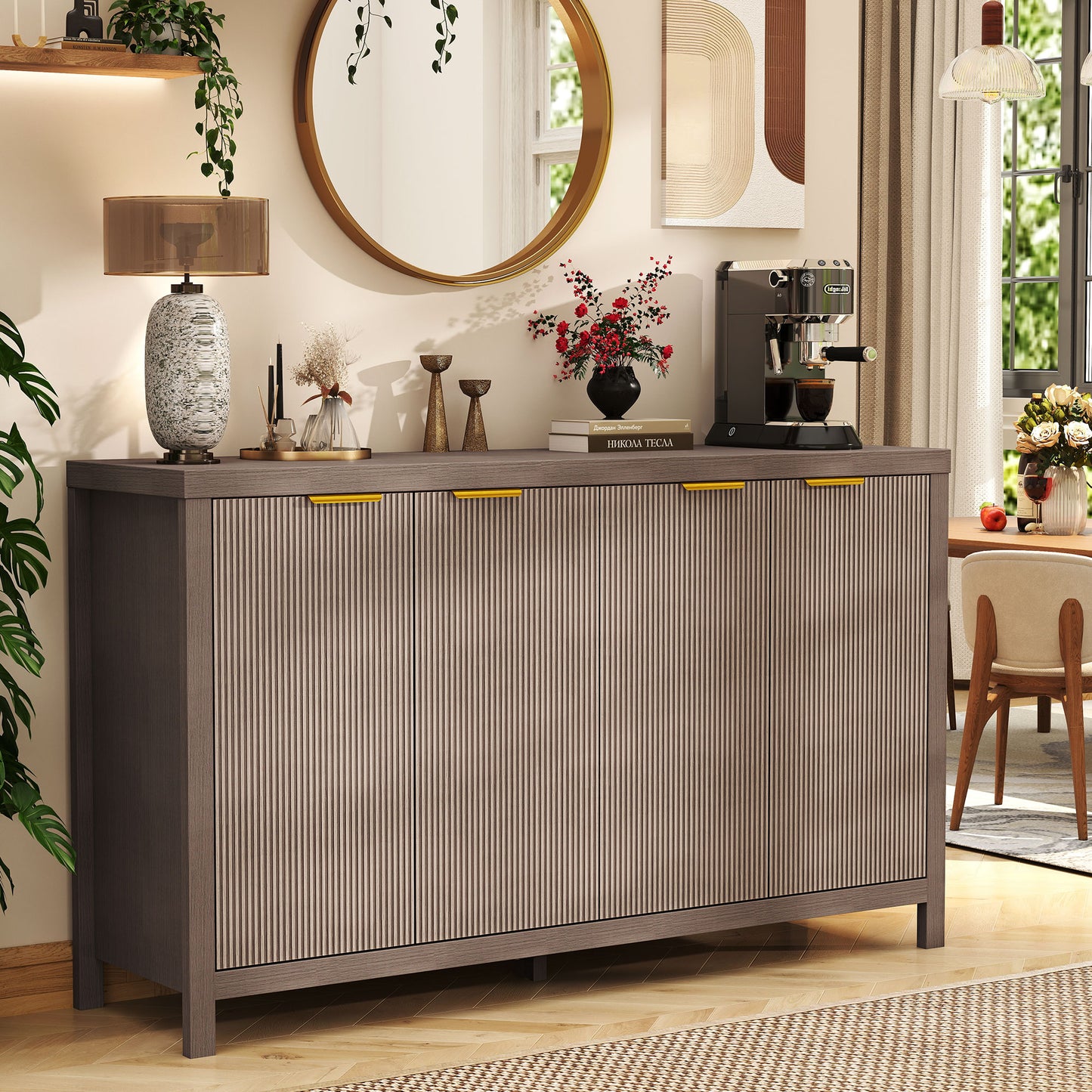 55.5 Inch Sideboard Buffet Cabinet With Sturdy Desktop