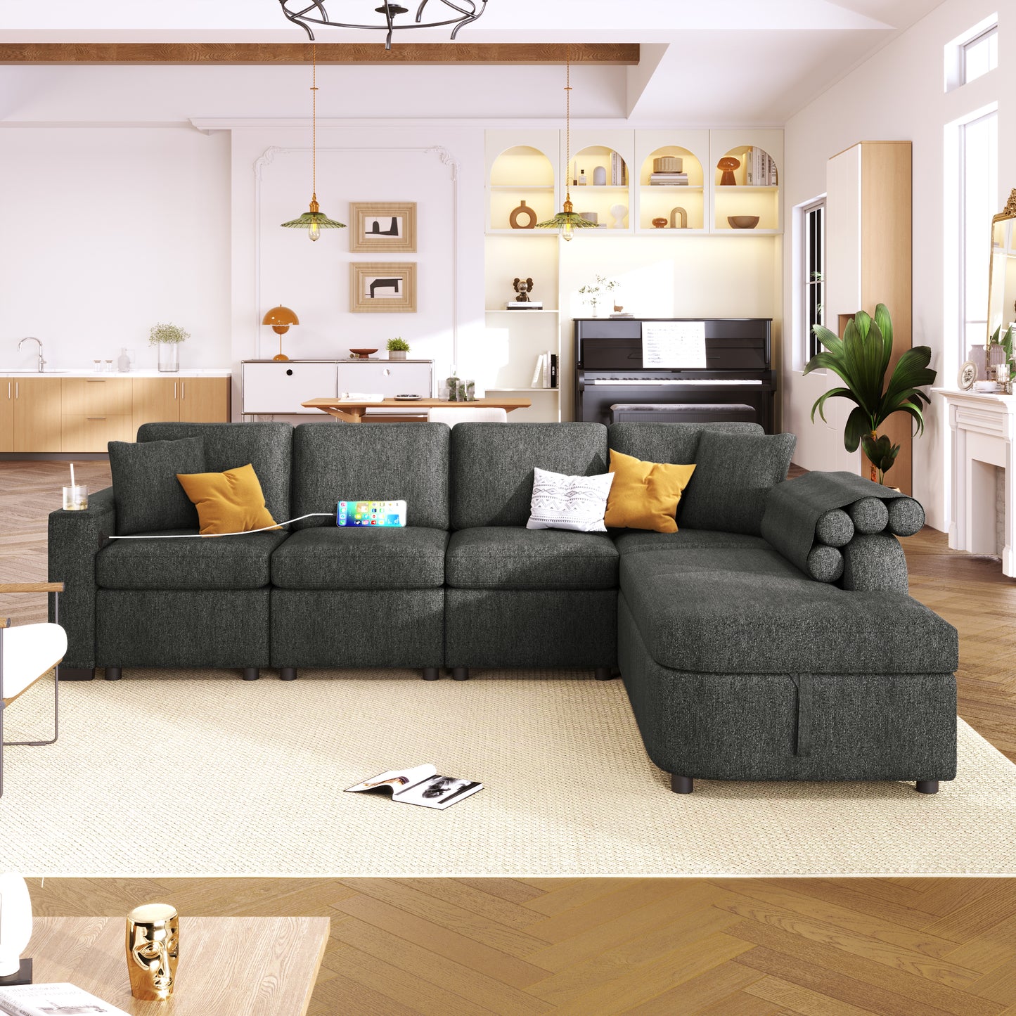 110’’ L-Shape Convertible Sectional Couches with Storage Chaise