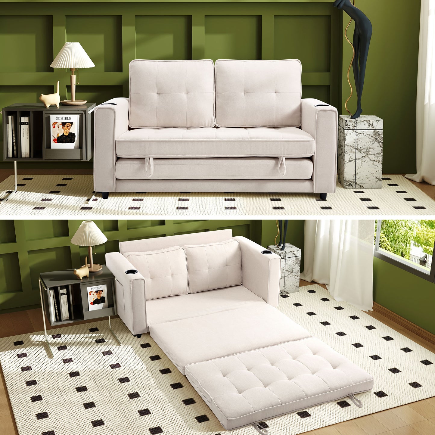 Comfy 3-in-1 Fordable Loveseat Sofa Couch for Small Space