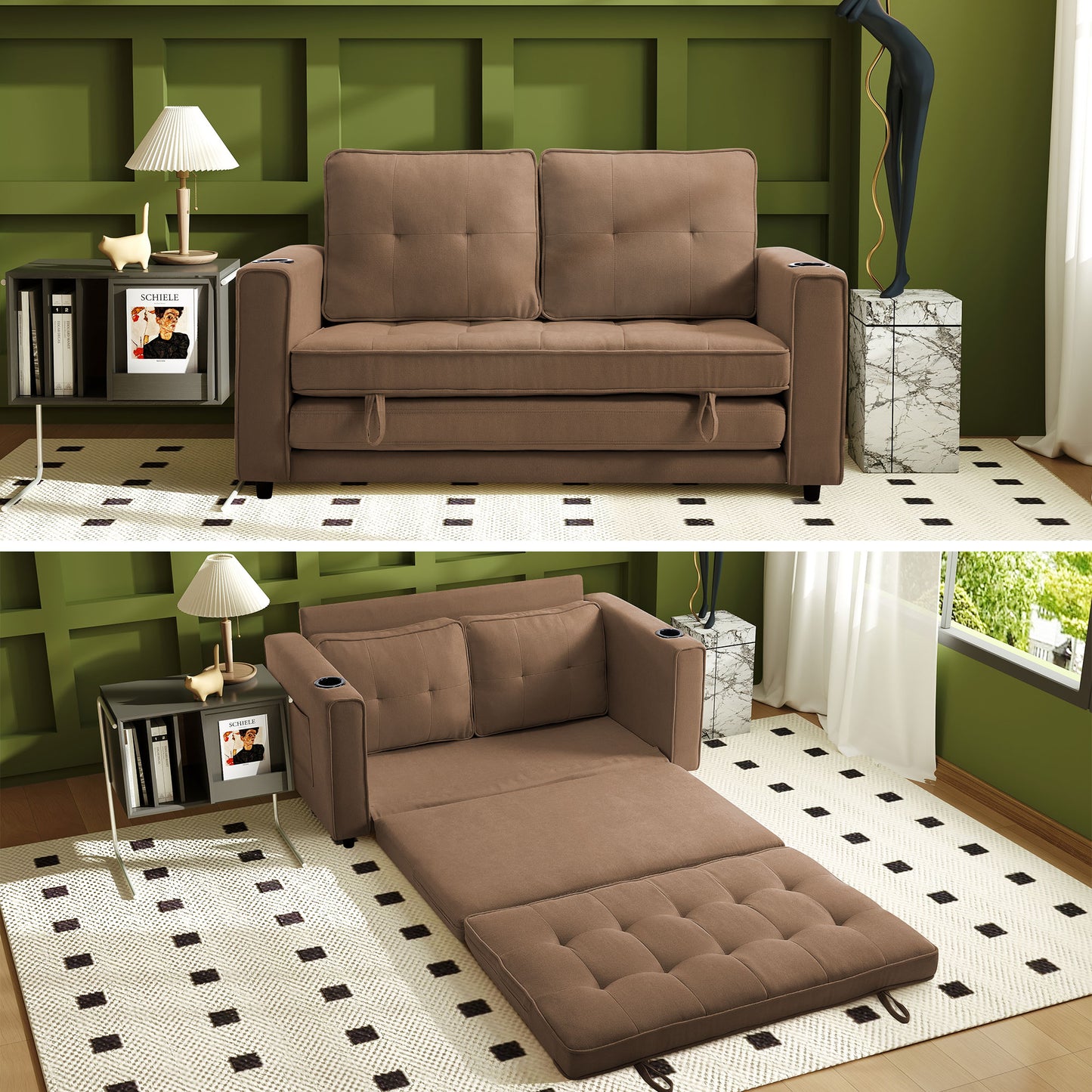 Comfy 3-in-1 Fordable Loveseat Sofa Couch for Small Space