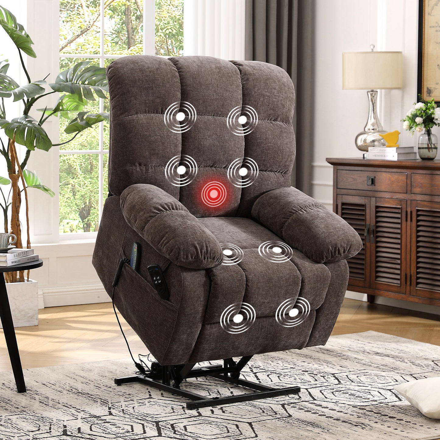 0050 Lay Flat Recliner Power Lift Chair for Elderly with Massage and Heat