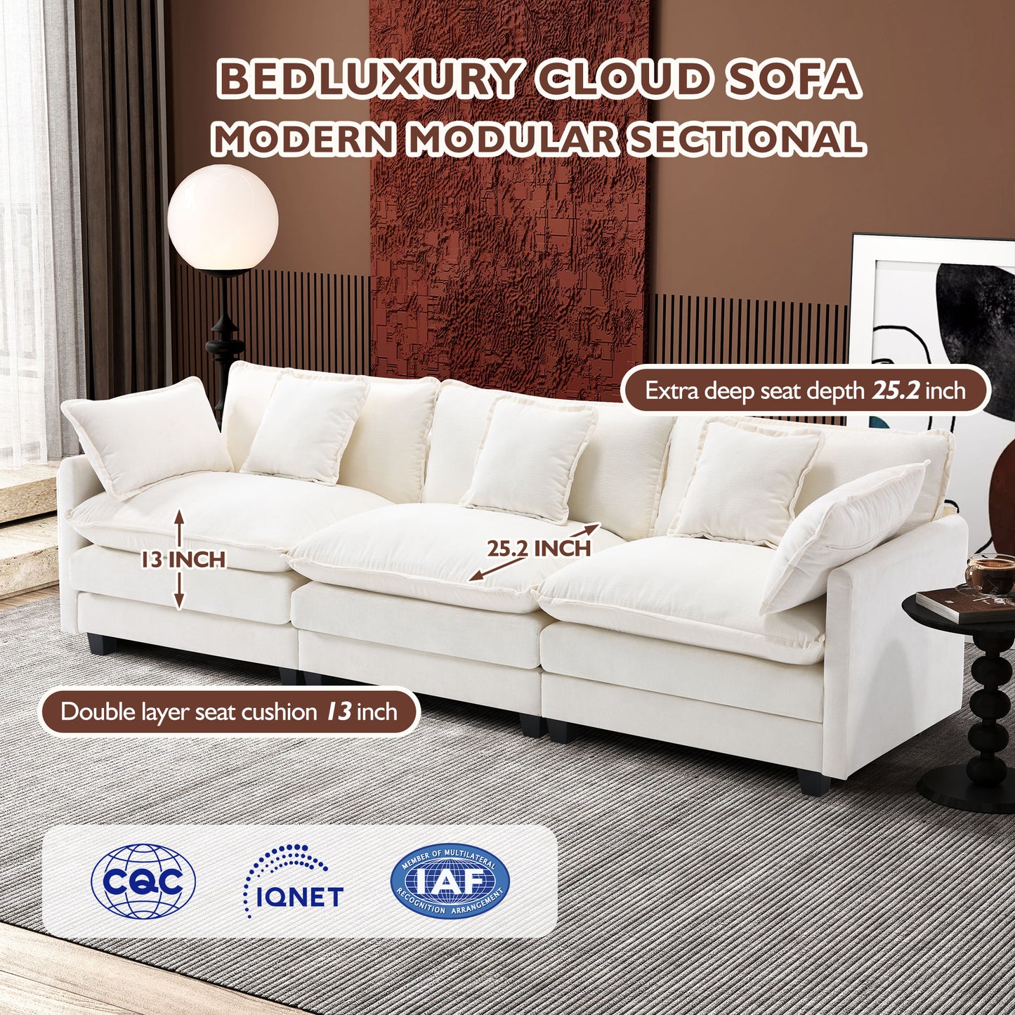 Modern Chenille Sectional Sofa Cloud Couch for Living Room