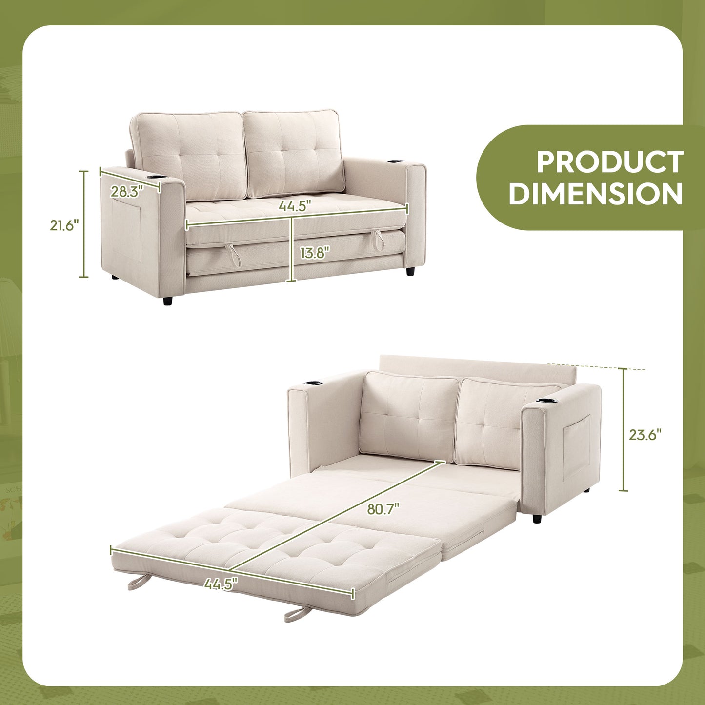 Comfy 3-in-1 Fordable Loveseat Sofa Couch for Small Space