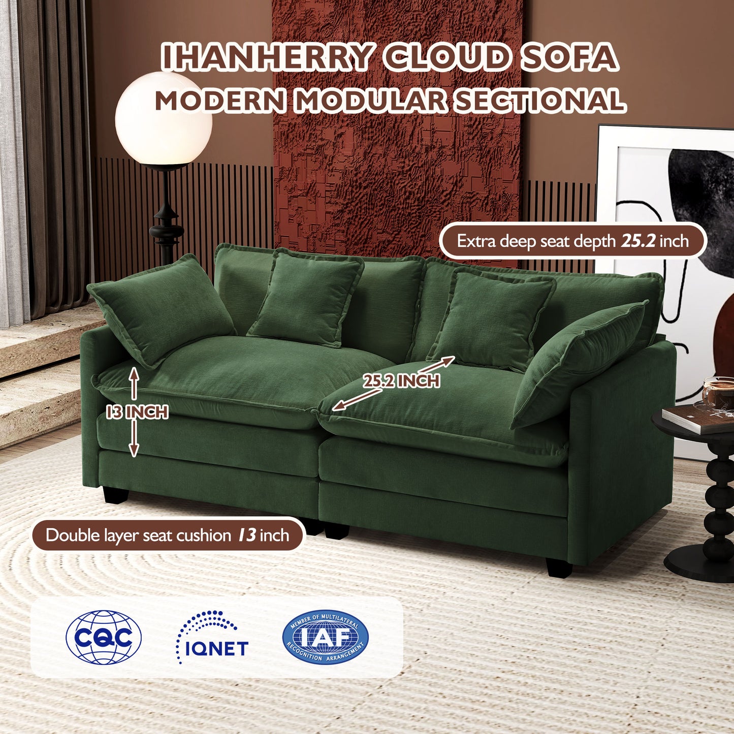 Modern Chenille Sectional Sofa Cloud Couch for Living Room