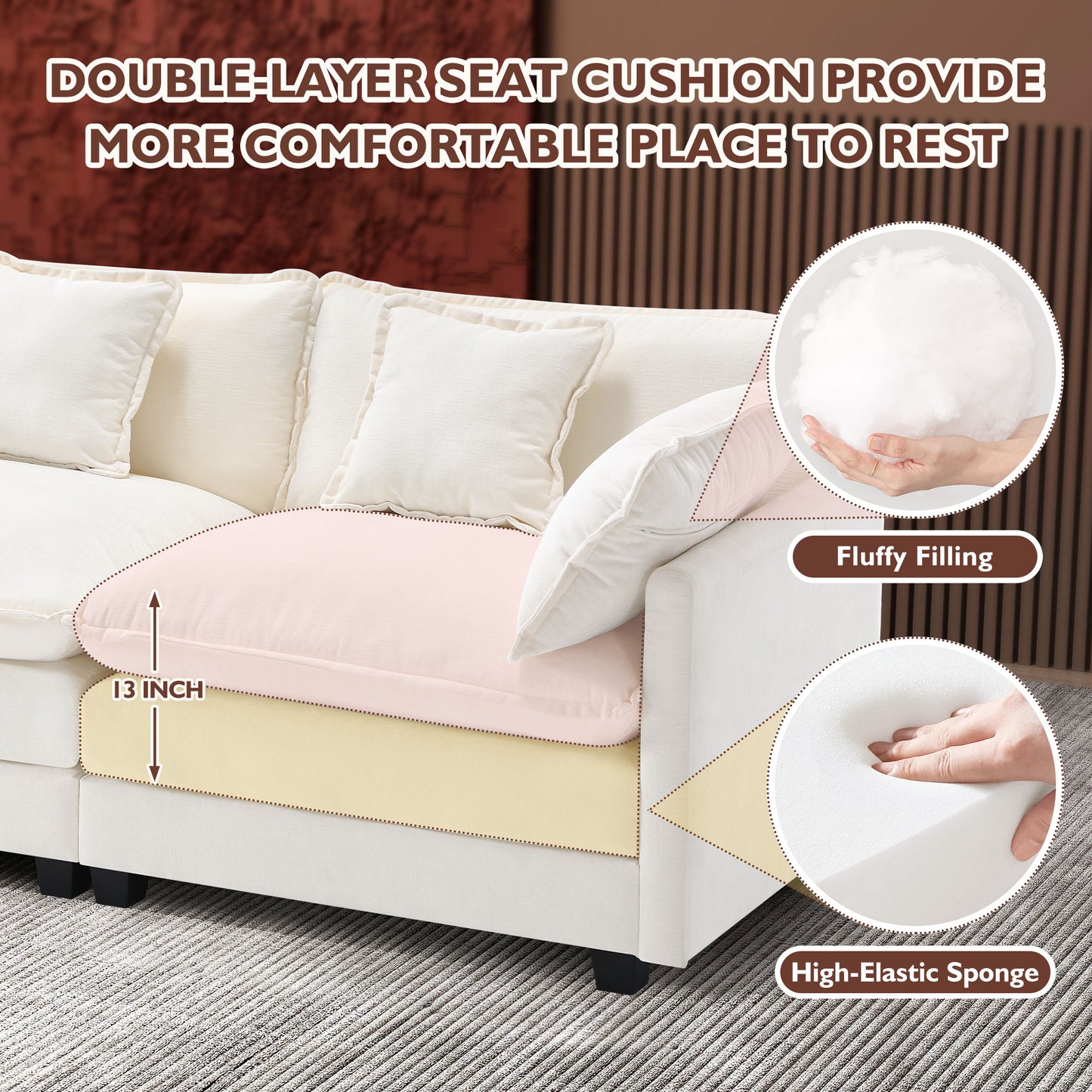 Modern Chenille Sectional Sofa Cloud Couch for Living Room