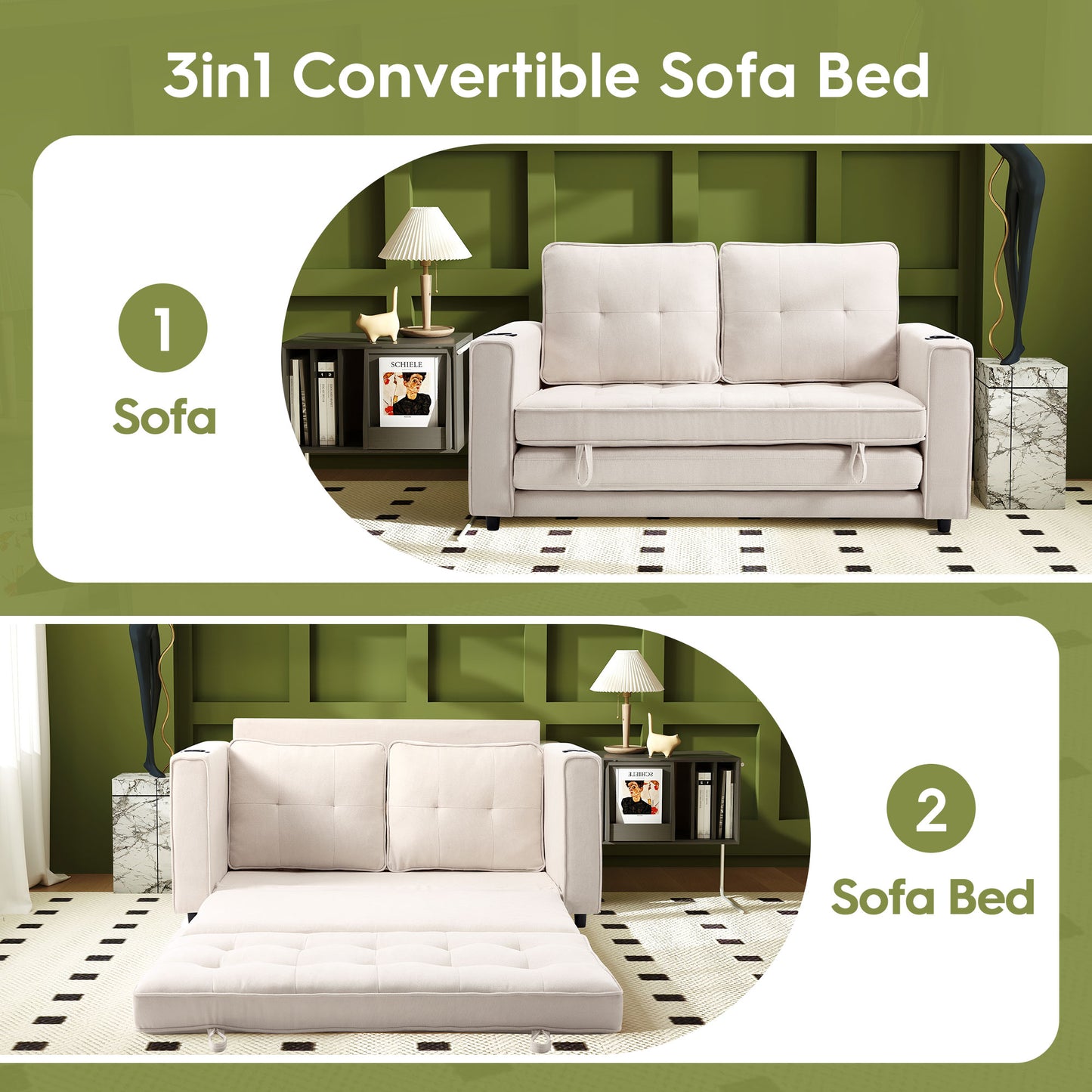 Comfy 3-in-1 Fordable Loveseat Sofa Couch for Small Space