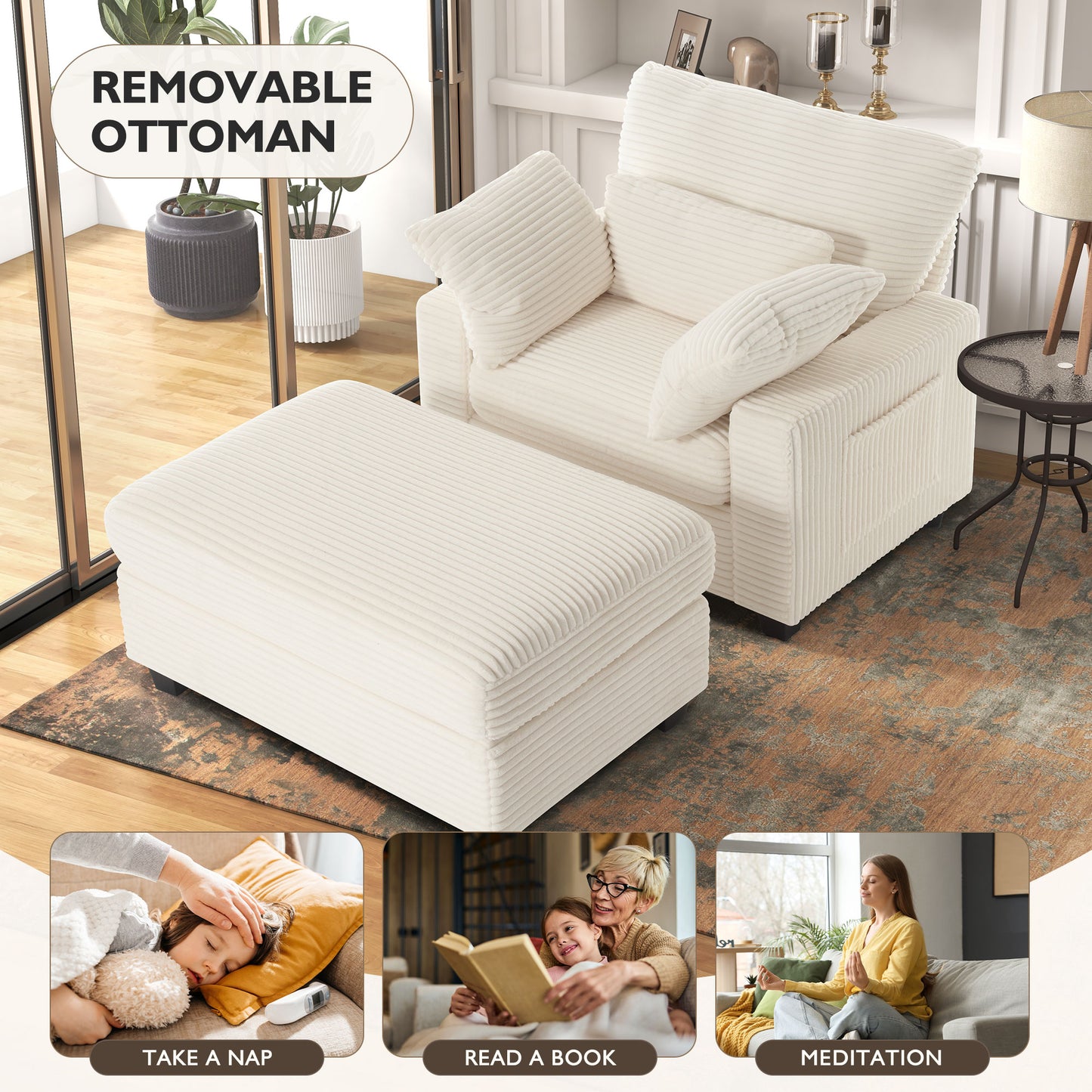 Oversized Accent Chair with Ottoman