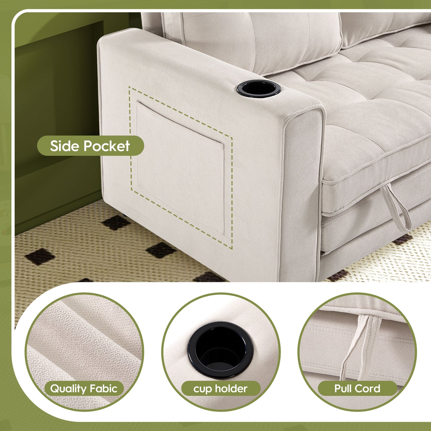 Comfy 3-in-1 Fordable Loveseat Sofa Couch for Small Space