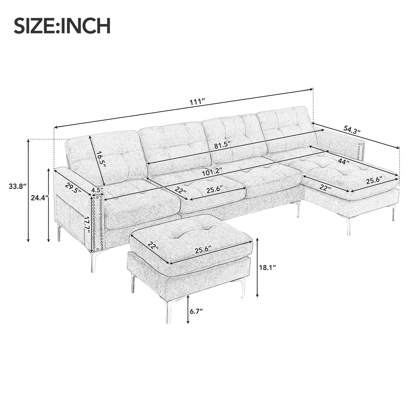 110" L-Shape Convertible Sectional Sofa Couch