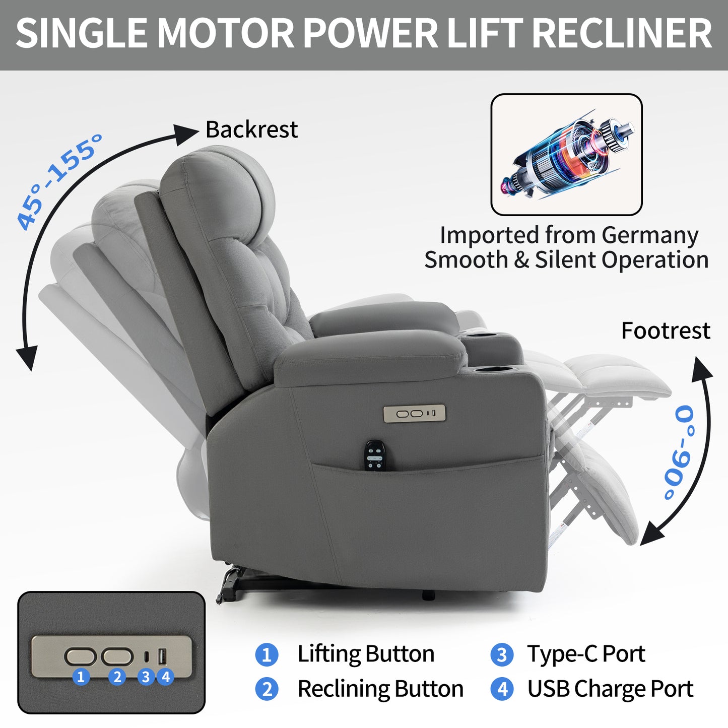 0060 Power Lift Recliner Chair for Elderly with Removable Cover