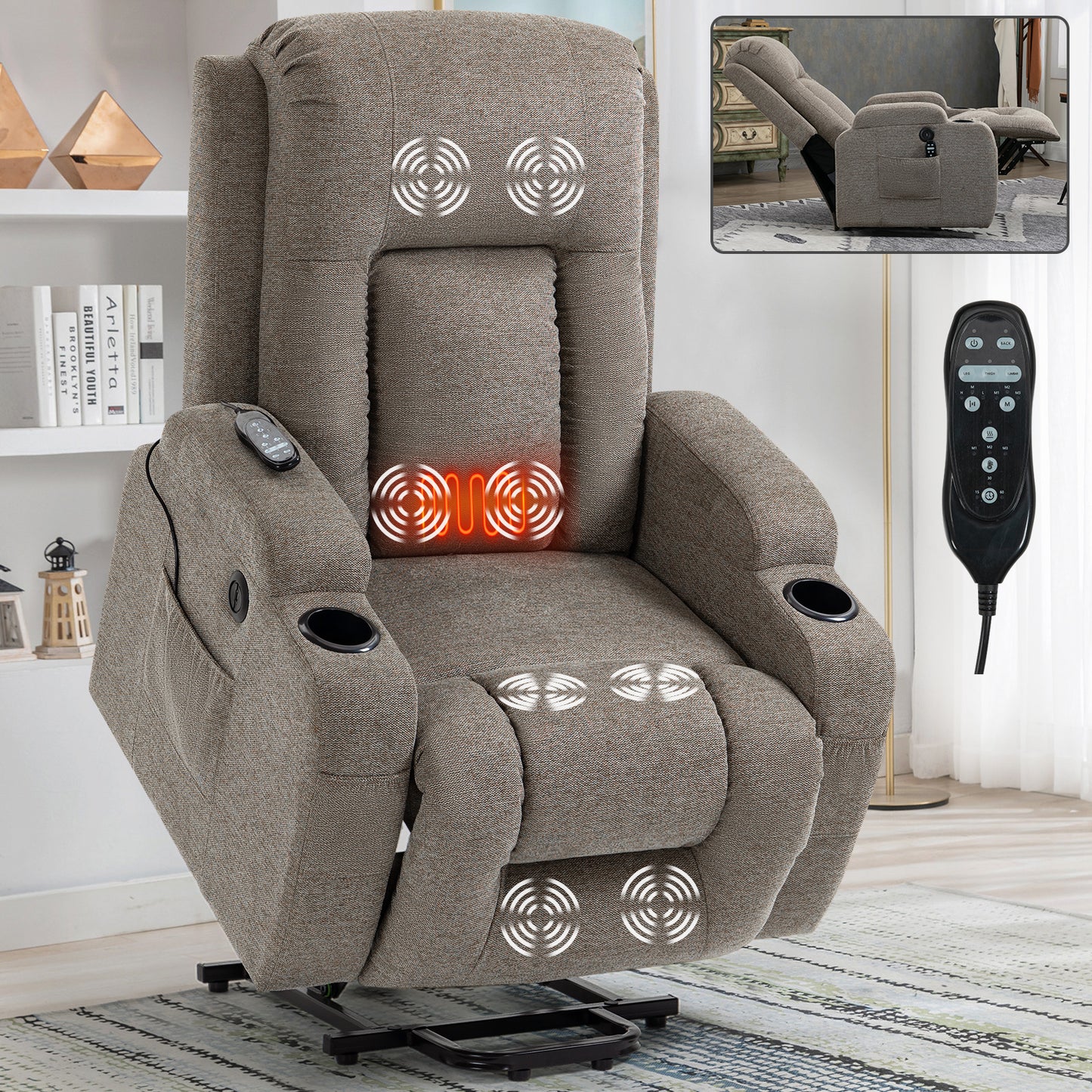 0029 Power Lift Recliner Chair Sofa with Massage and Heat for Elderly
