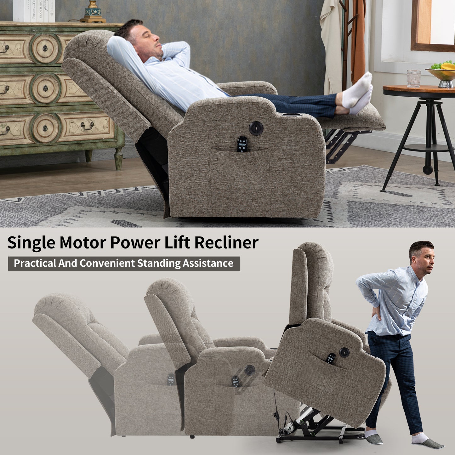 0029 Power Lift Recliner Chair Sofa with Massage and Heat for Elderly