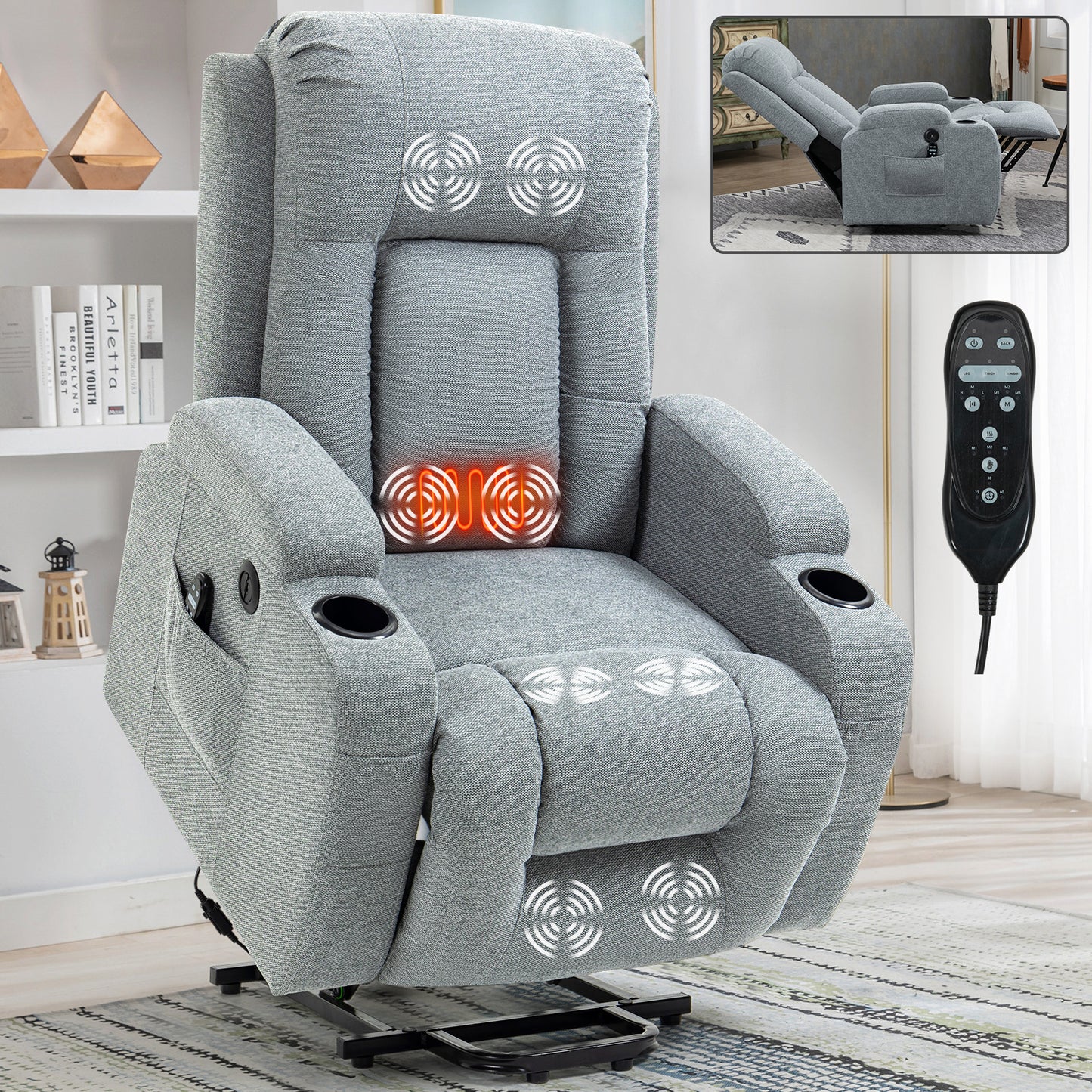 0029 Power Lift Recliner Chair Sofa with Massage and Heat for Elderly