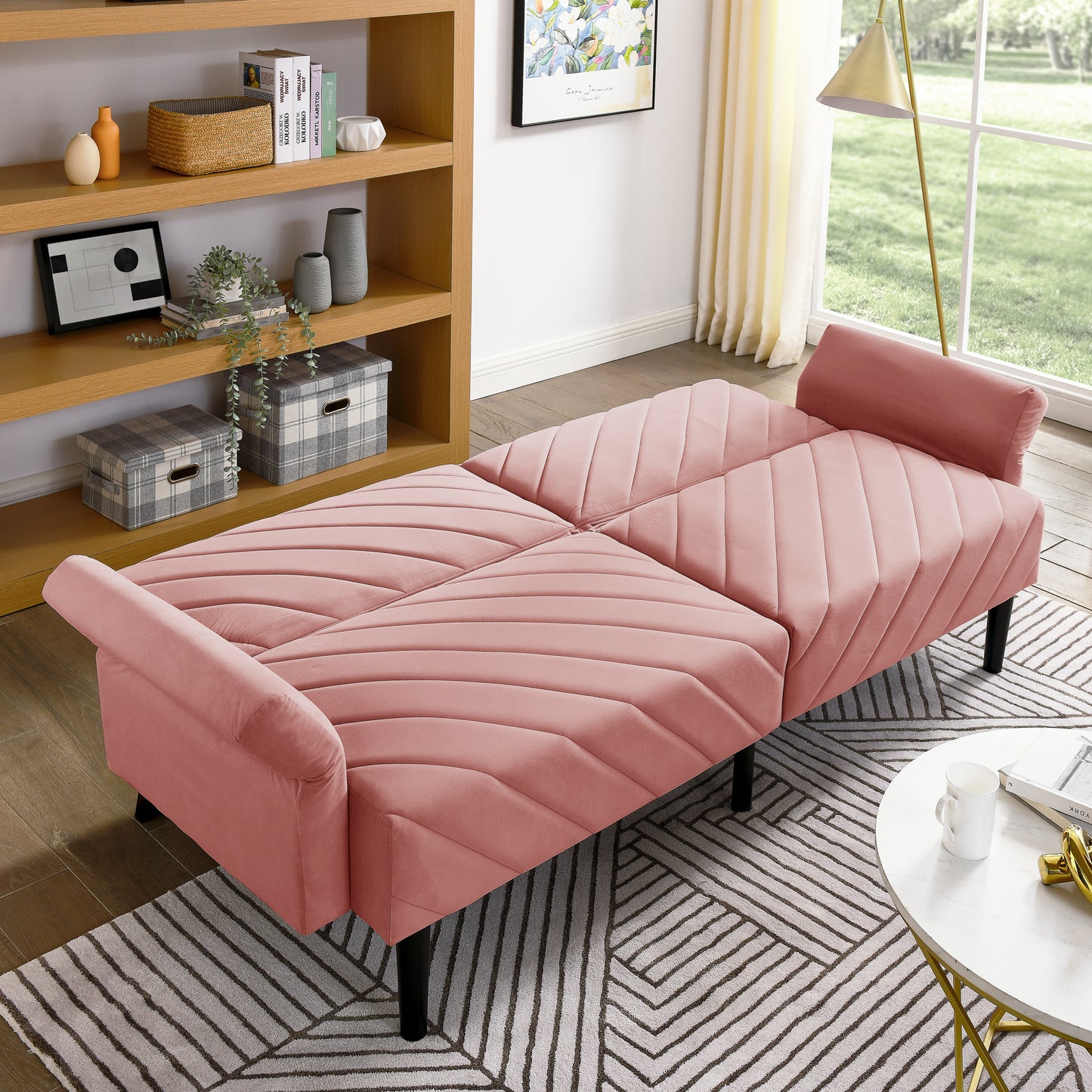 87'' Loveseat Sleeper Velvet Futon Sofa Bed