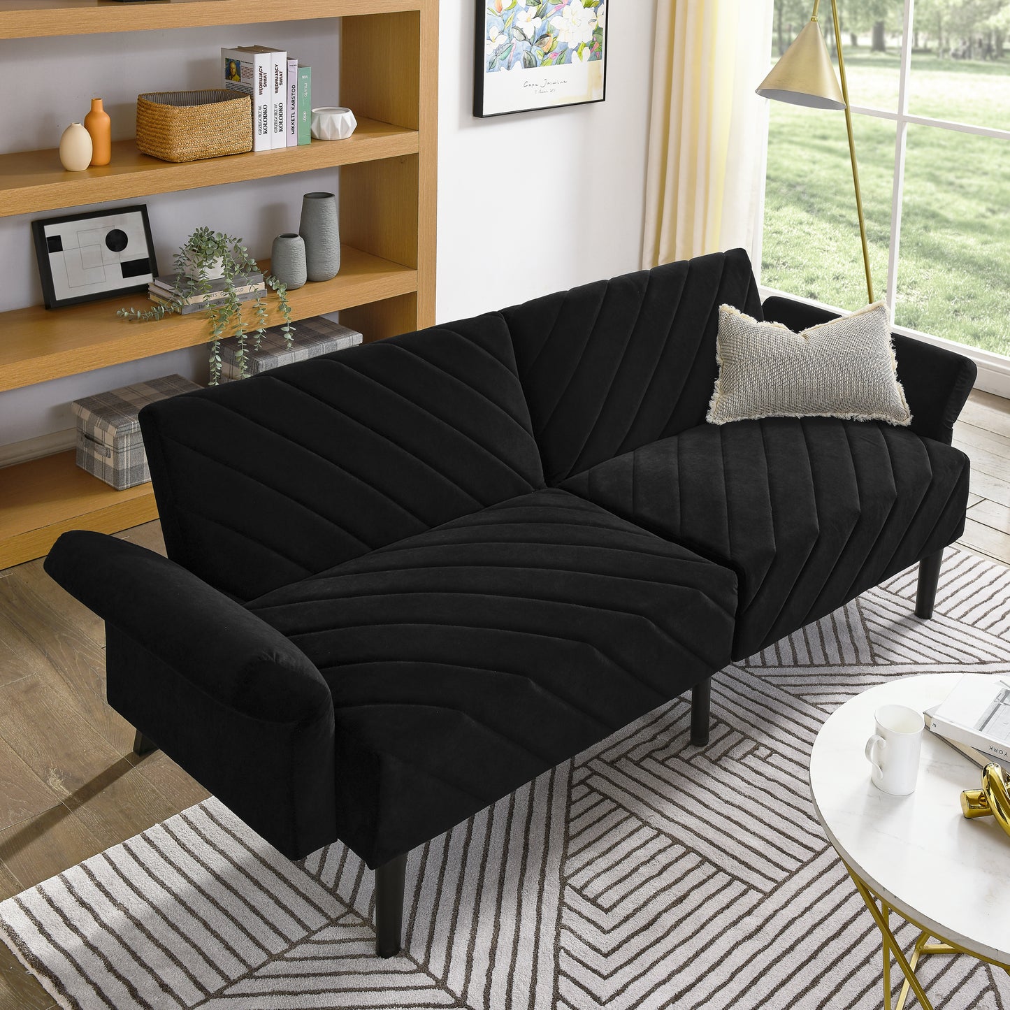 87'' Loveseat Sleeper Velvet Futon Sofa Bed