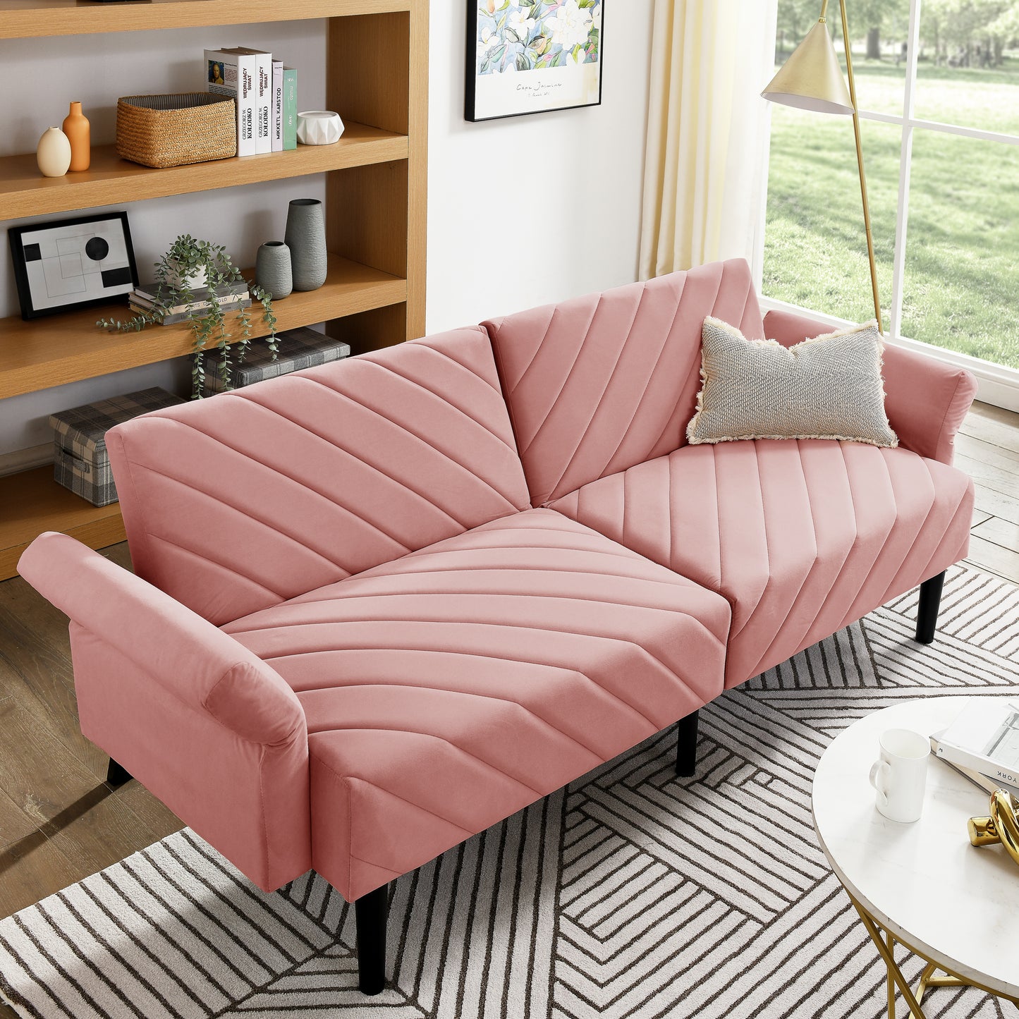 87'' Loveseat Sleeper Velvet Futon Sofa Bed