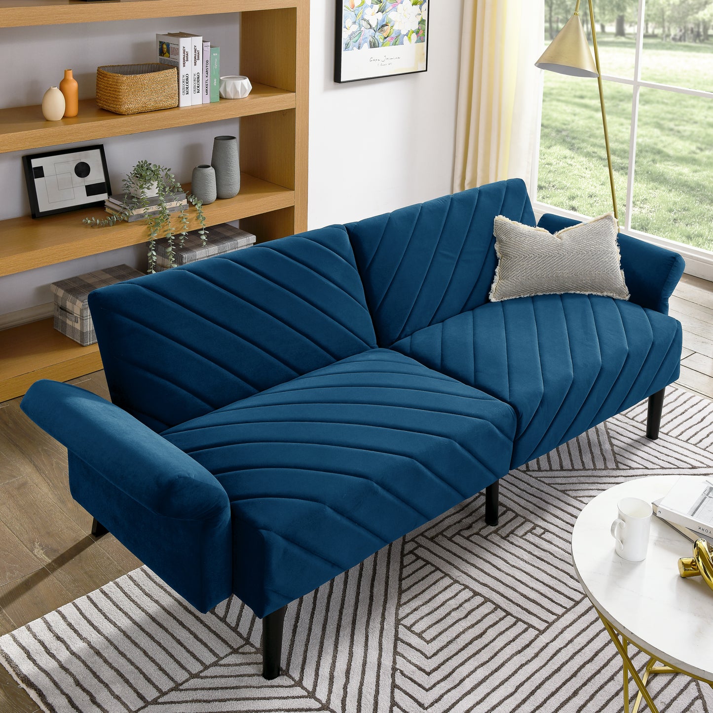 87'' Loveseat Sleeper Velvet Futon Sofa Bed