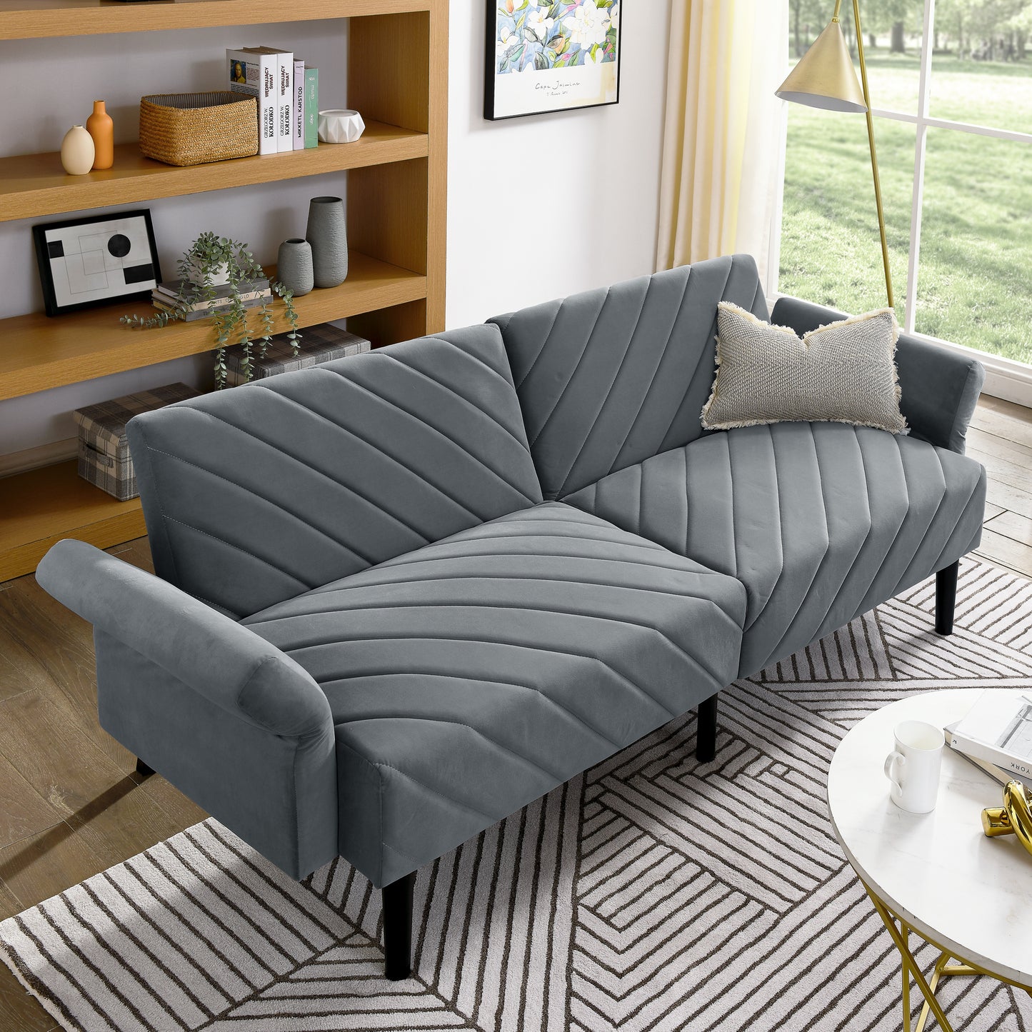 87'' Loveseat Sleeper Velvet Futon Sofa Bed