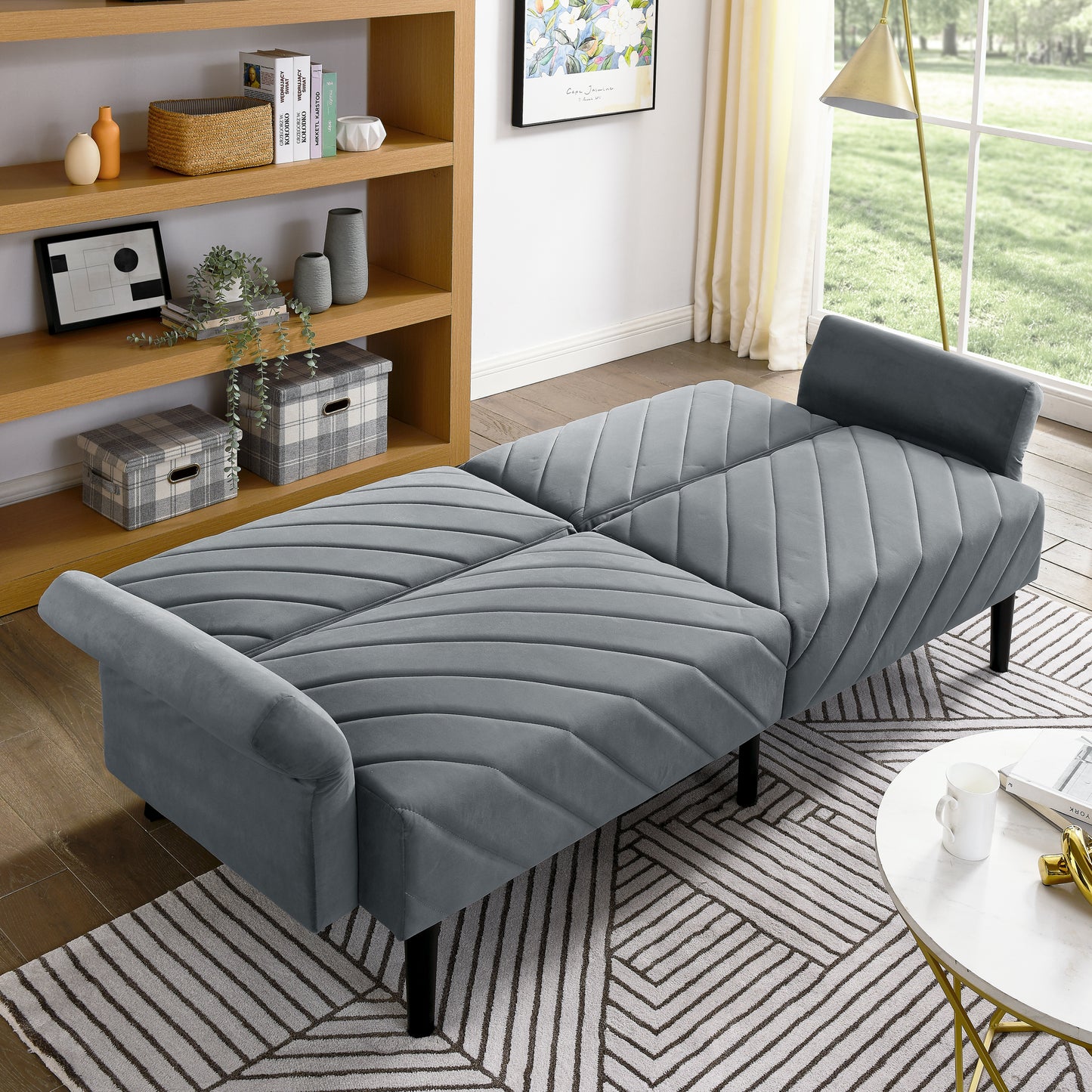 87'' Loveseat Sleeper Velvet Futon Sofa Bed