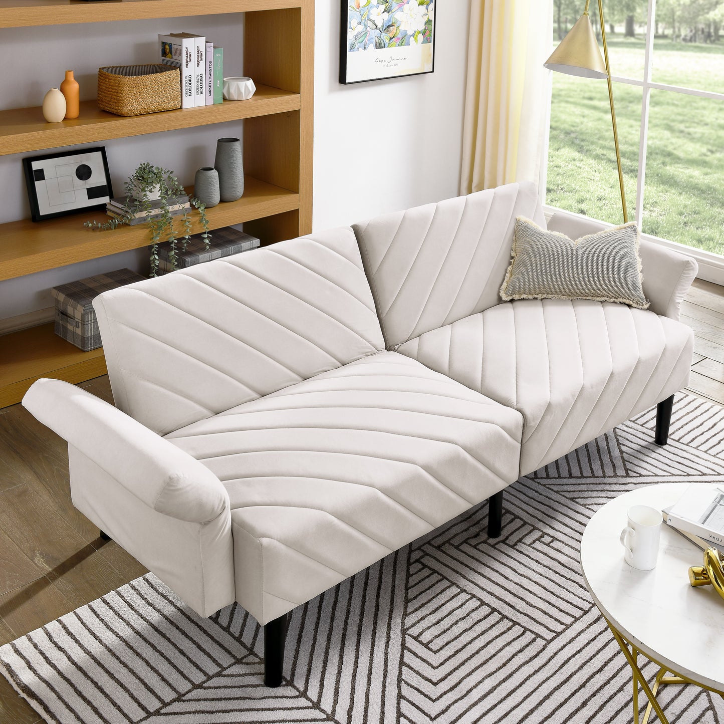 87'' Loveseat Sleeper Velvet Futon Sofa Bed
