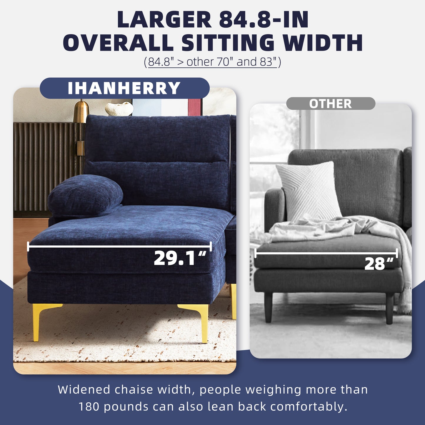 L Shape Couch 3 Seater Comfy Sofa with Reversible Chaise