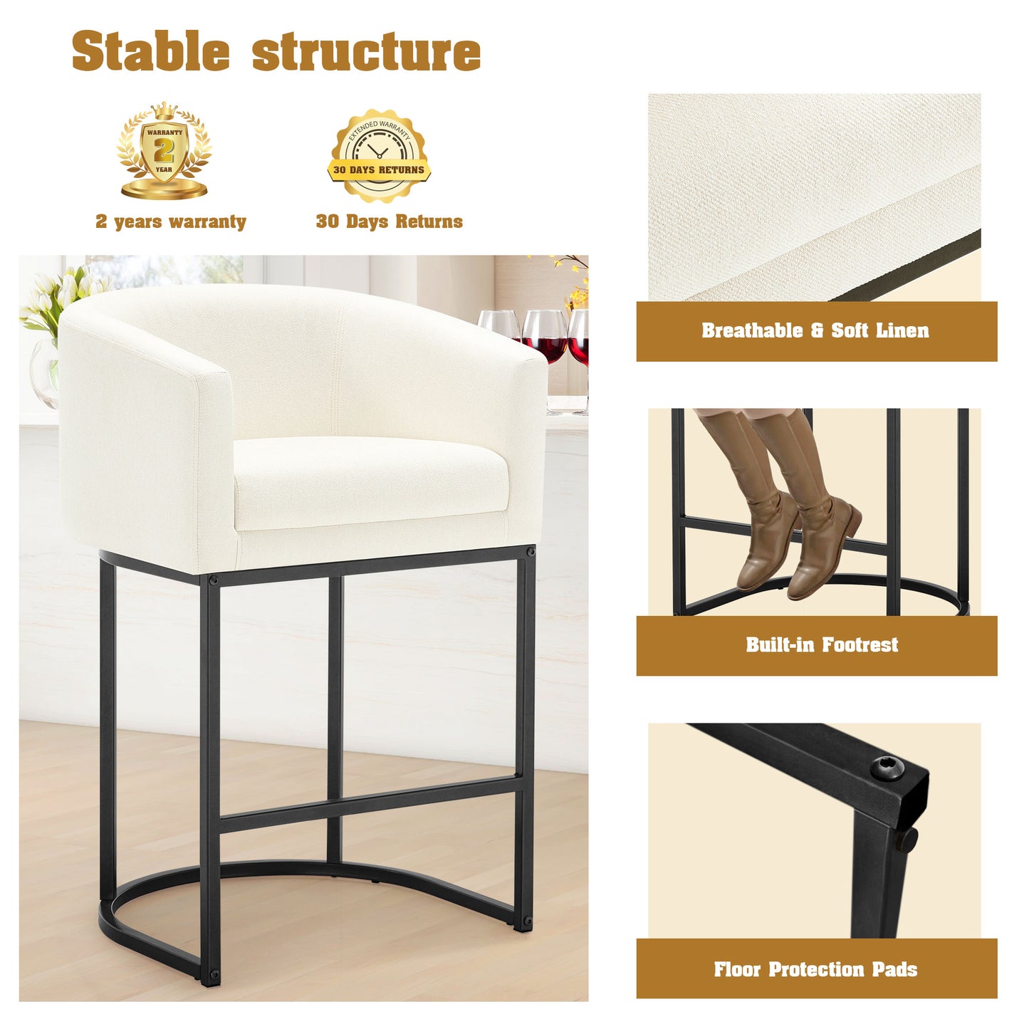 26" H Modern Counter Height Bar Stools