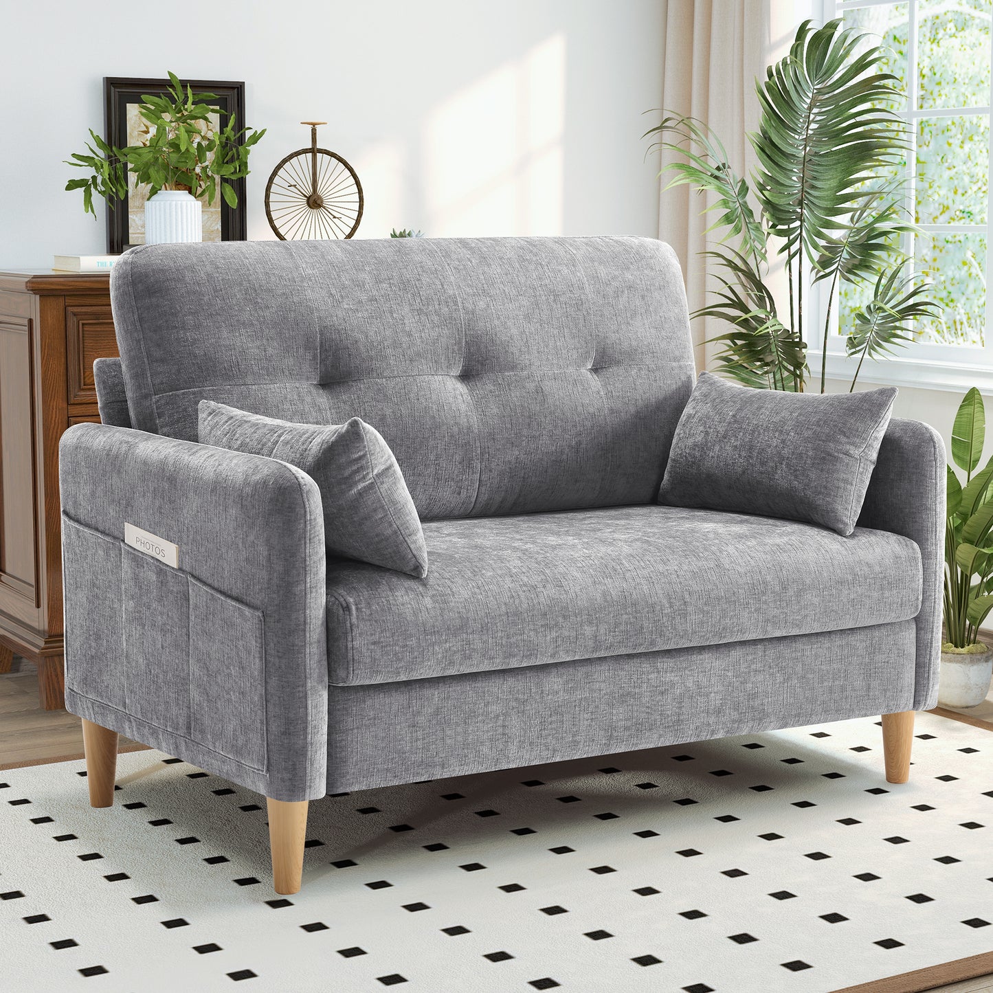 47'' Wide LoveSeat, 2-seat Chenille sofa with 2 Pillows for Living Room and Small Spaces