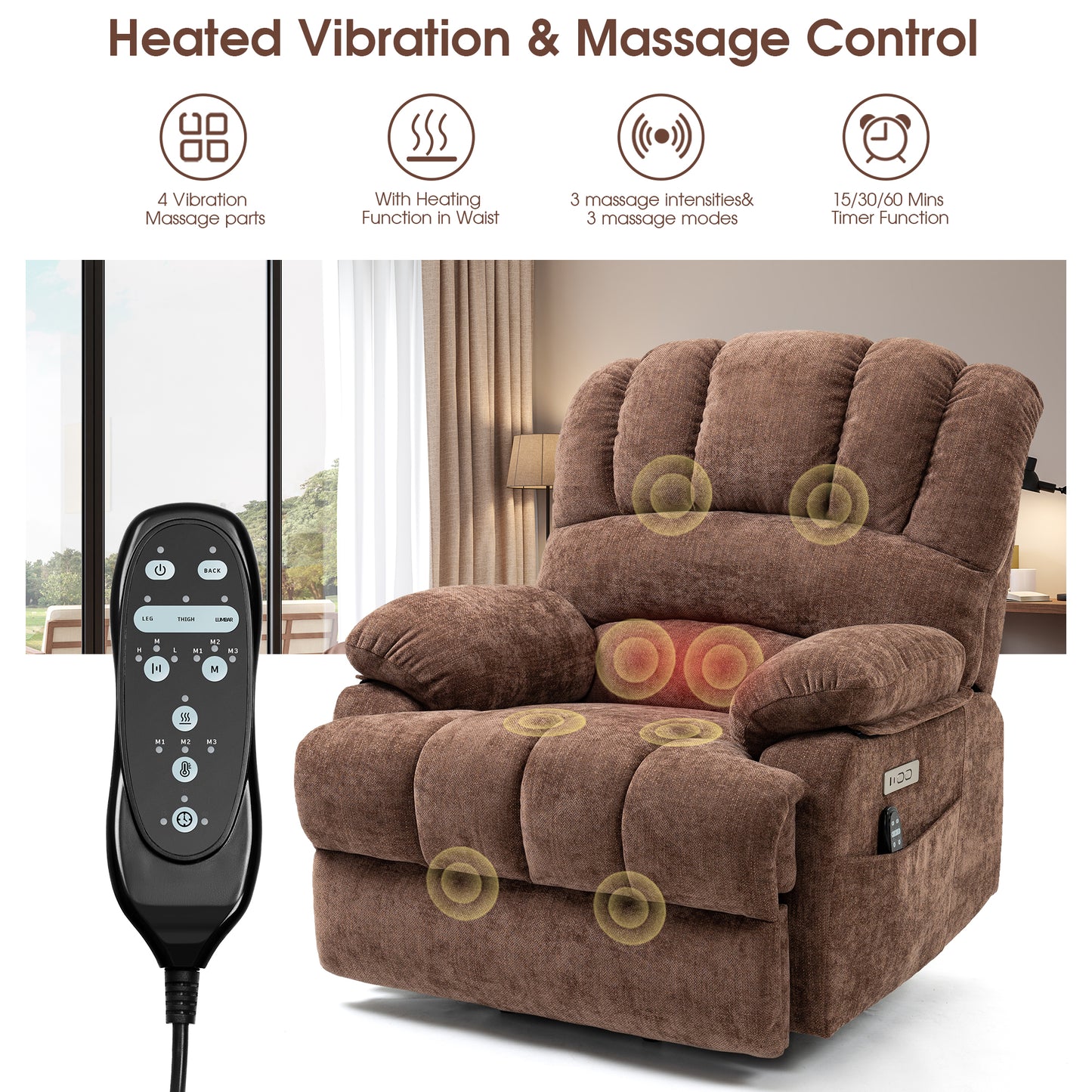 0030 Power Lift Recliner Chair for Living Room with Massage and Heat