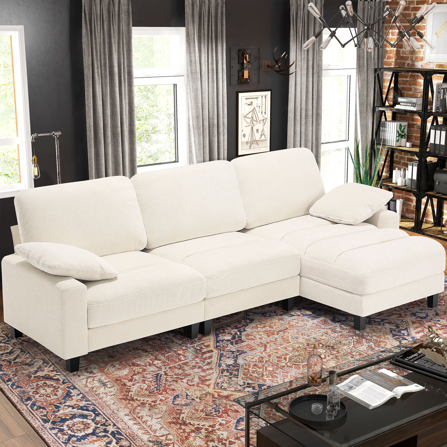 L Shape Couch 3 Seater Comfy Sofa with Reversible Chaise