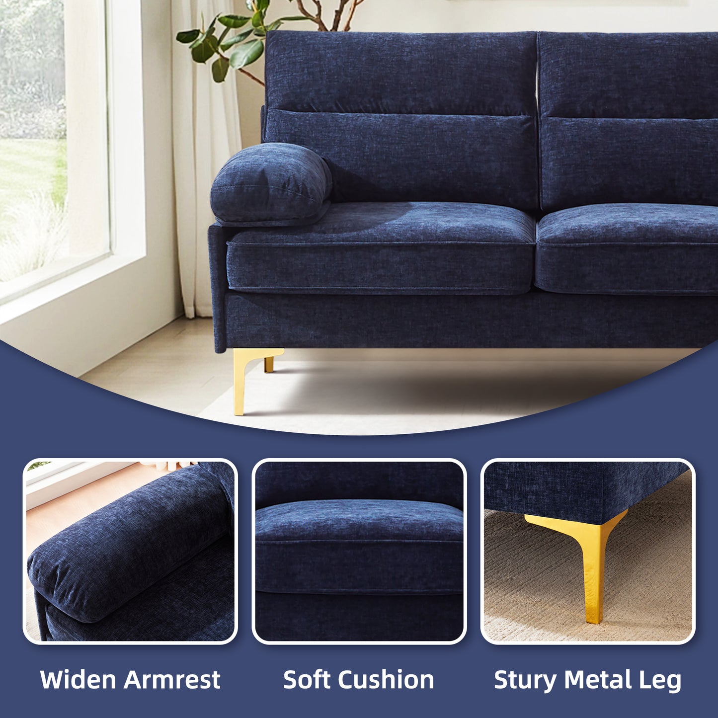 L Shape Couch 3 Seater Comfy Sofa with Reversible Chaise