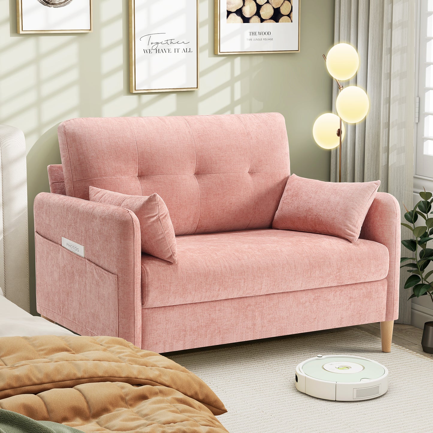 47'' Wide LoveSeat, 2-seat Chenille sofa with 2 Pillows for Living Room and Small Spaces