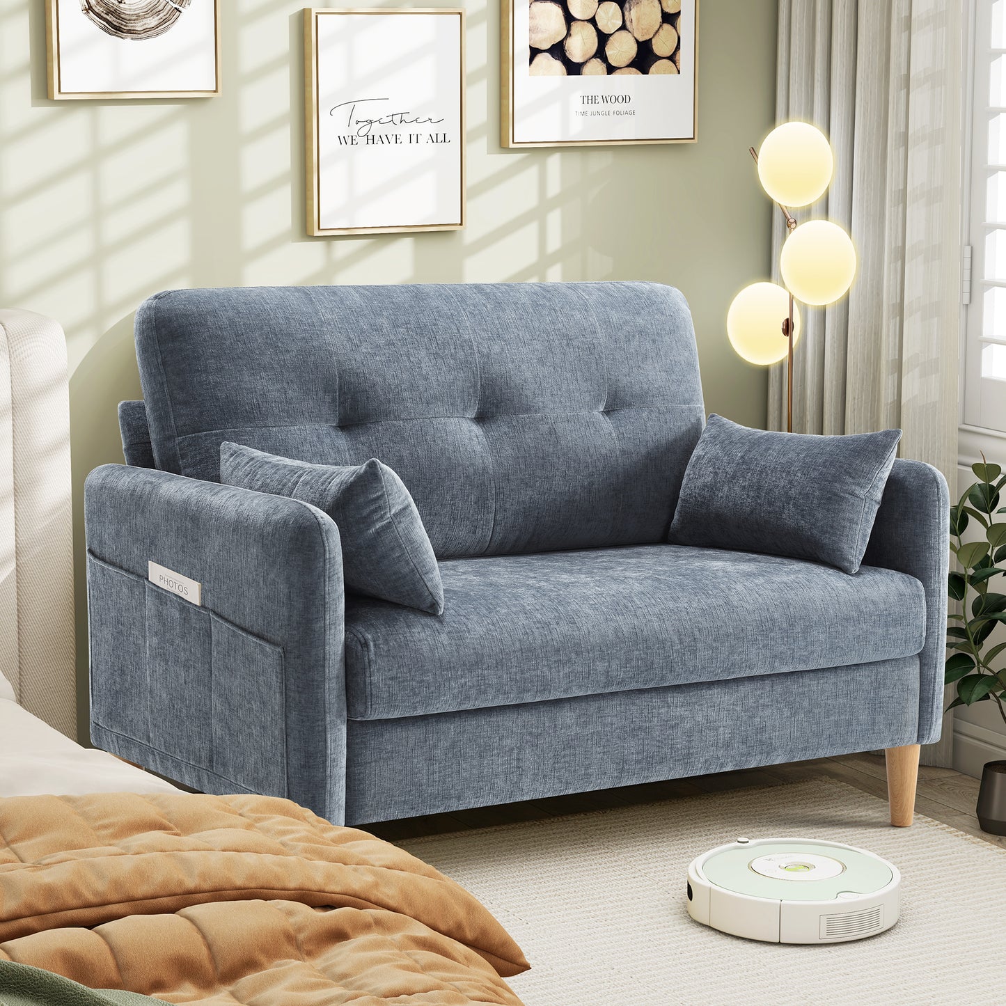 47'' Wide LoveSeat, 2-seat Chenille sofa with 2 Pillows for Living Room and Small Spaces