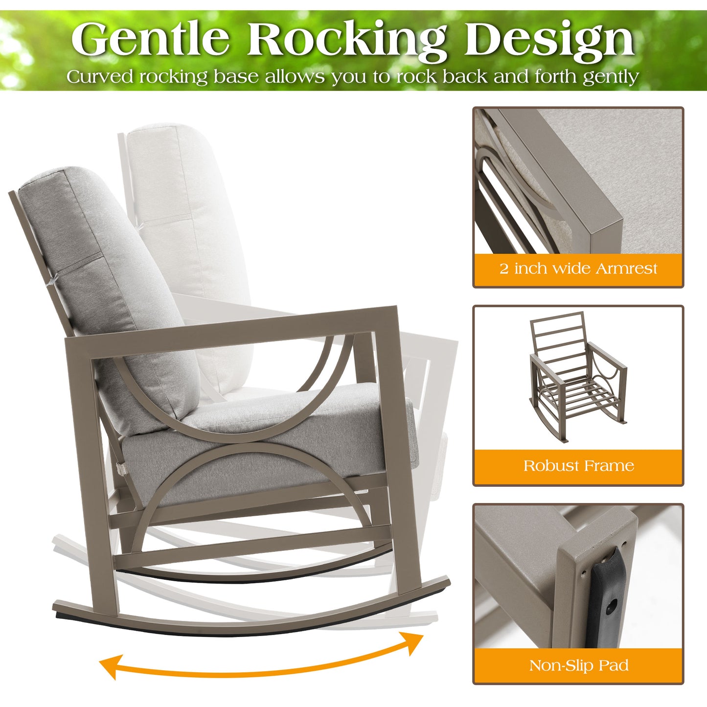 3 Pieces Rocking Metal Patio Bistro Set