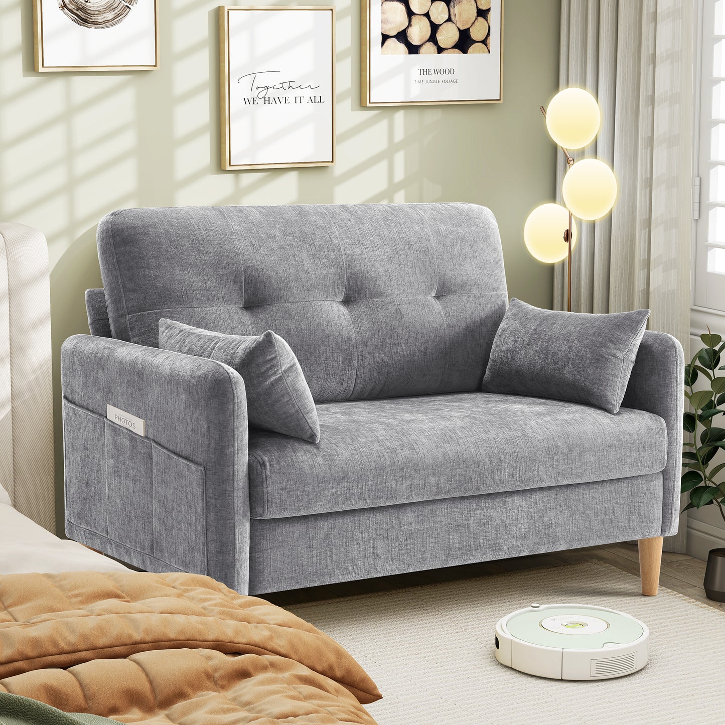 47'' Wide LoveSeat, 2-seat Chenille sofa with 2 Pillows for Living Room and Small Spaces