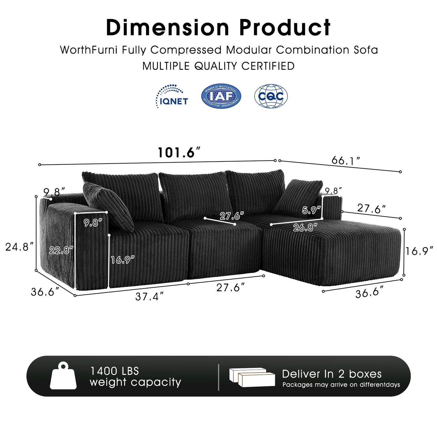 102" Cloud Sectional Couch with L-Shape Chaise
