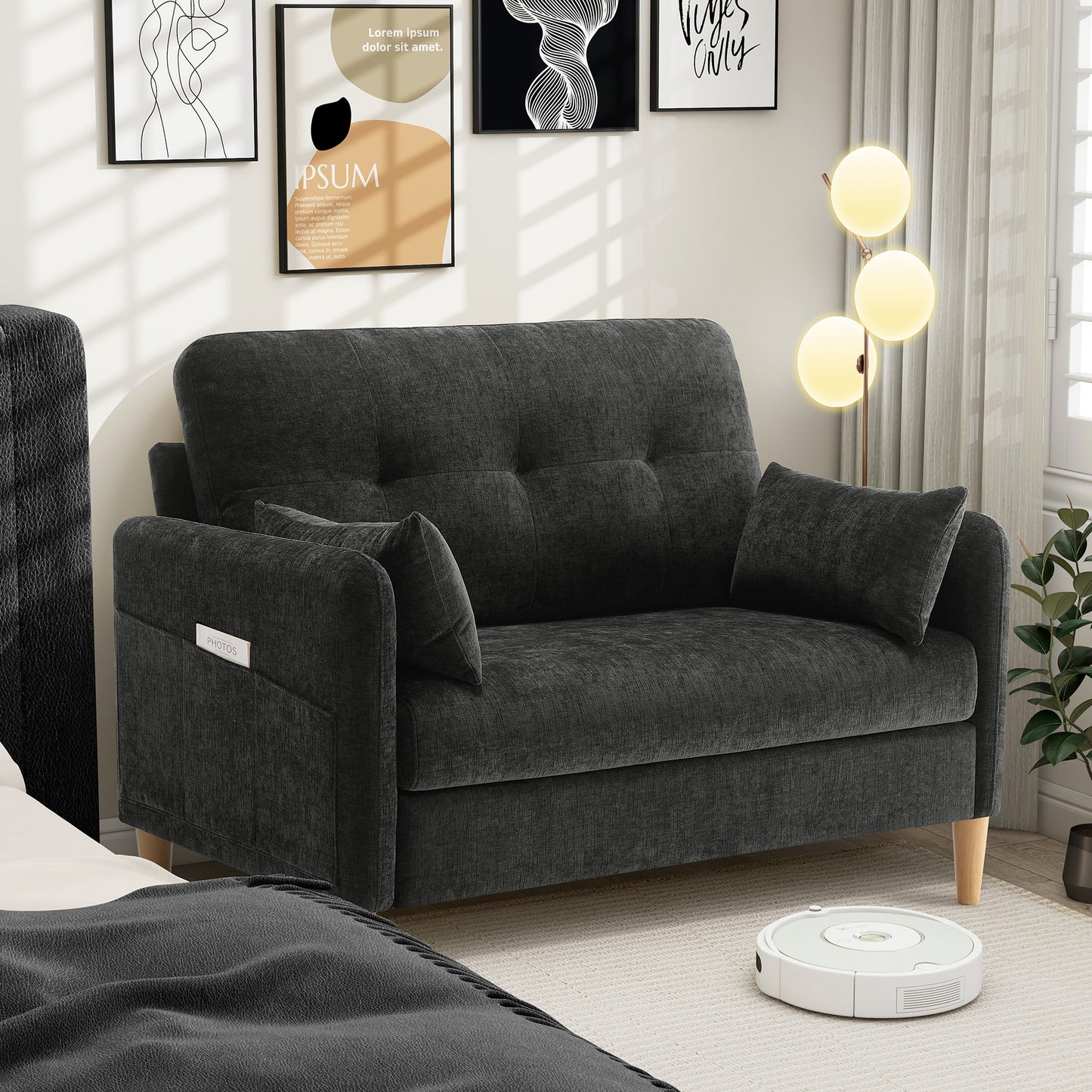 47'' Wide LoveSeat, 2-seat Chenille sofa with 2 Pillows for Living Room and Small Spaces