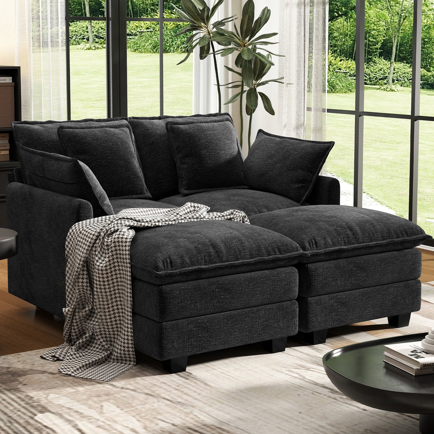 Modular Sectional Sofa with Movable Ottomans