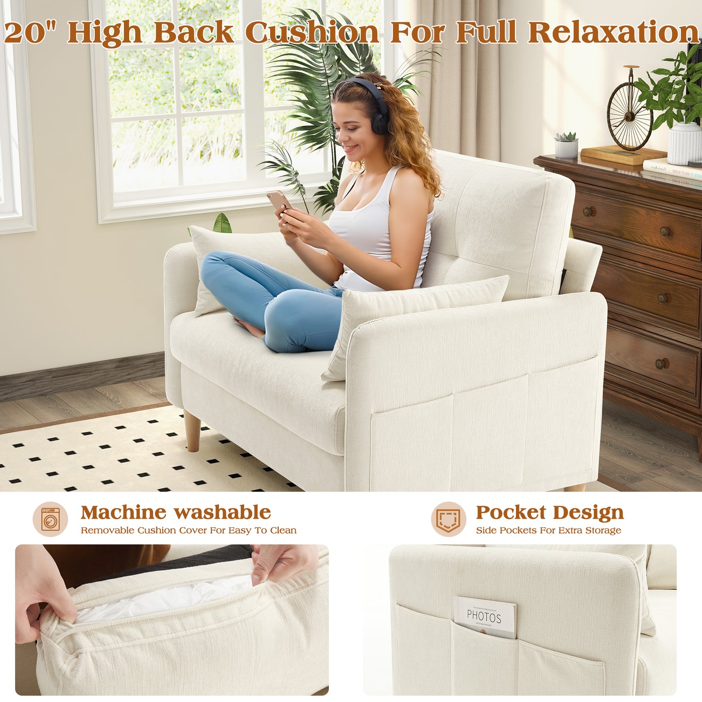 47'' Wide LoveSeat, 2-seat Chenille sofa with 2 Pillows for Living Room and Small Spaces
