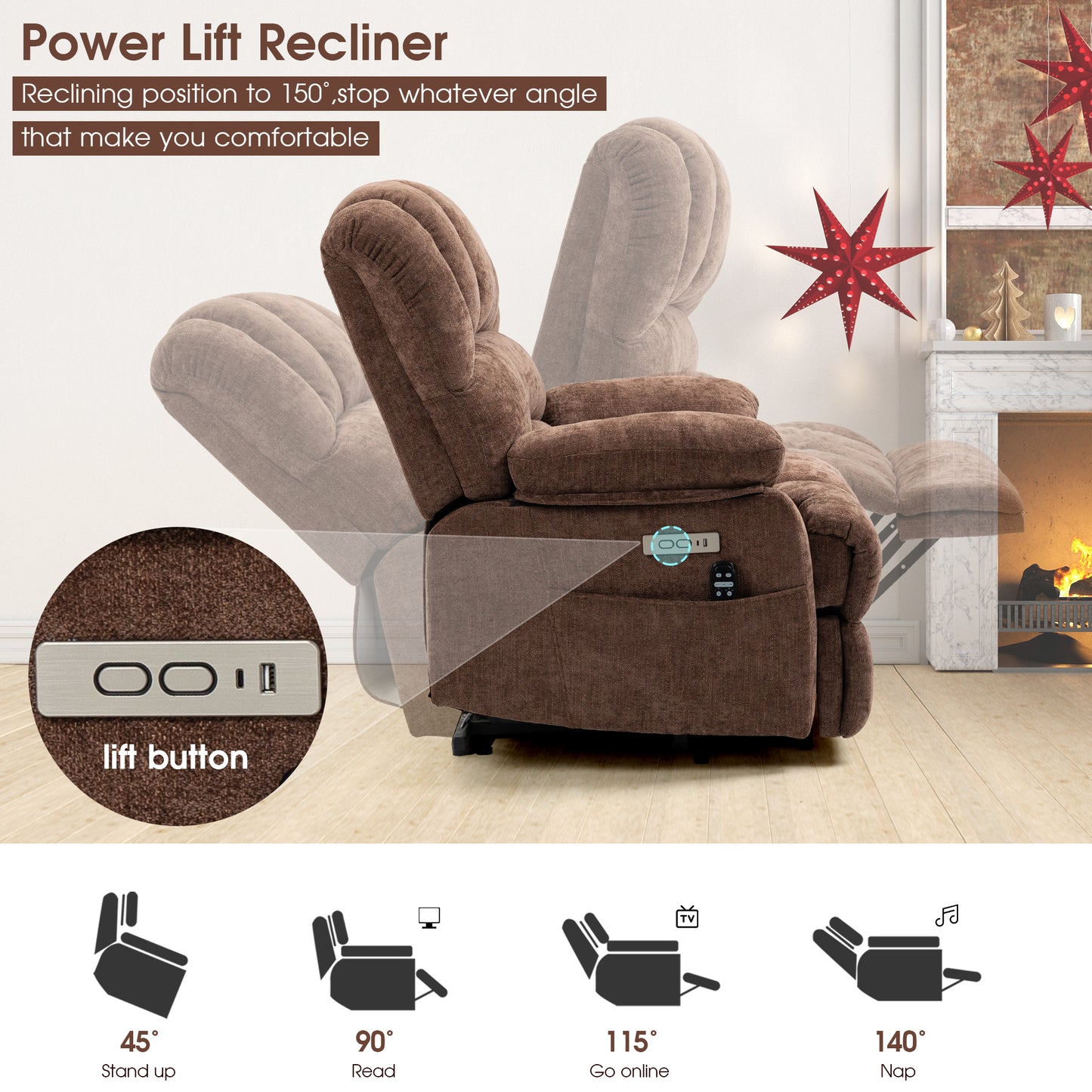 0030 Power Lift Recliner Chair for Living Room with Massage and Heat
