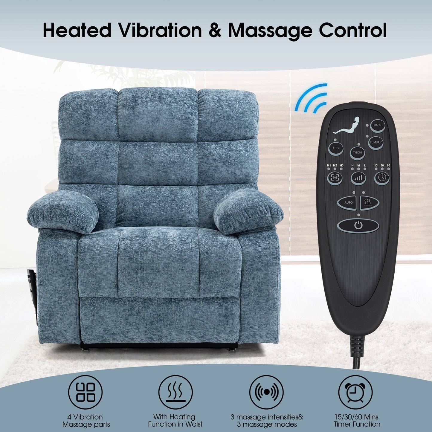 0050 Lay Flat Recliner Power Lift Chair for Elderly with Massage and Heat