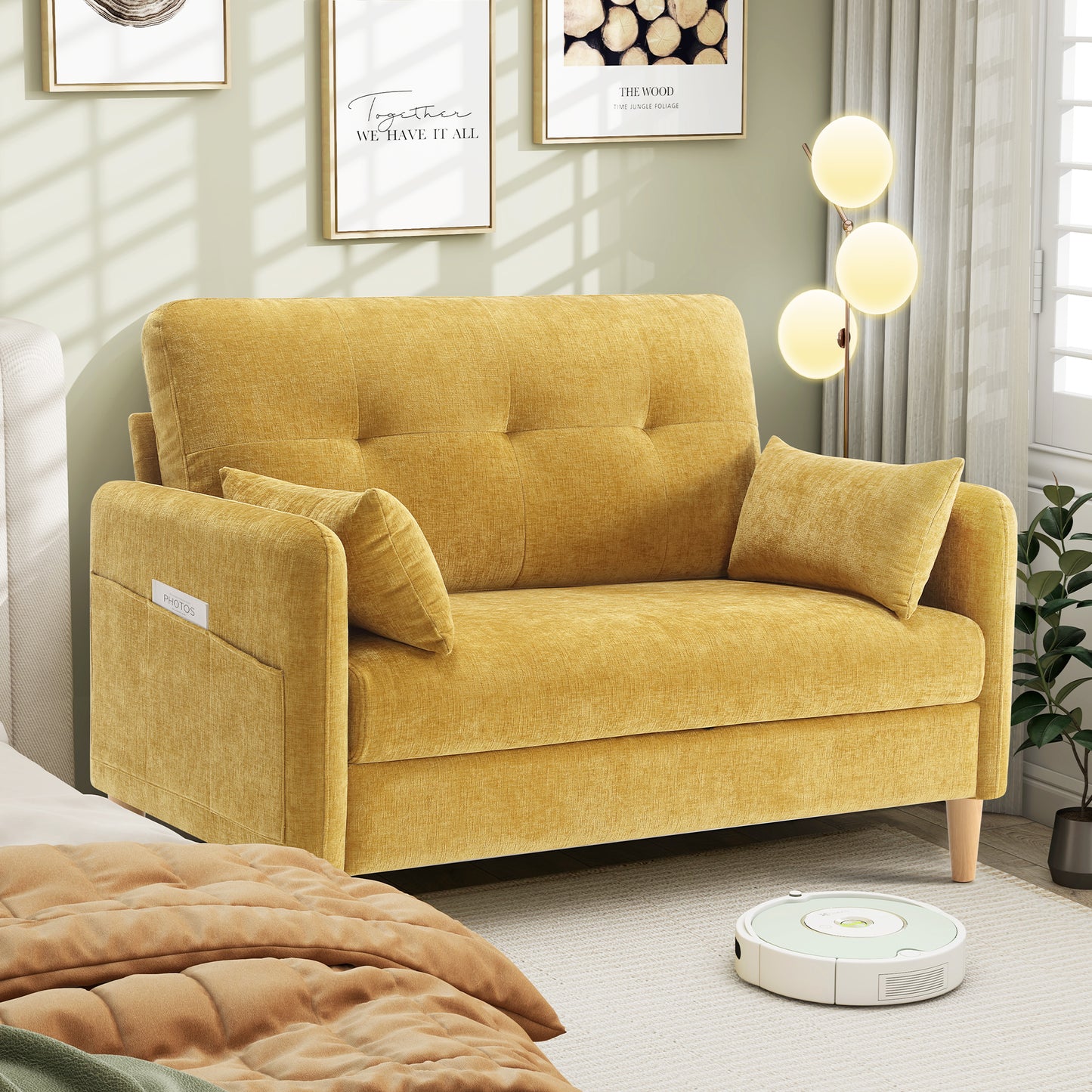 47'' Wide LoveSeat, 2-seat Chenille sofa with 2 Pillows for Living Room and Small Spaces