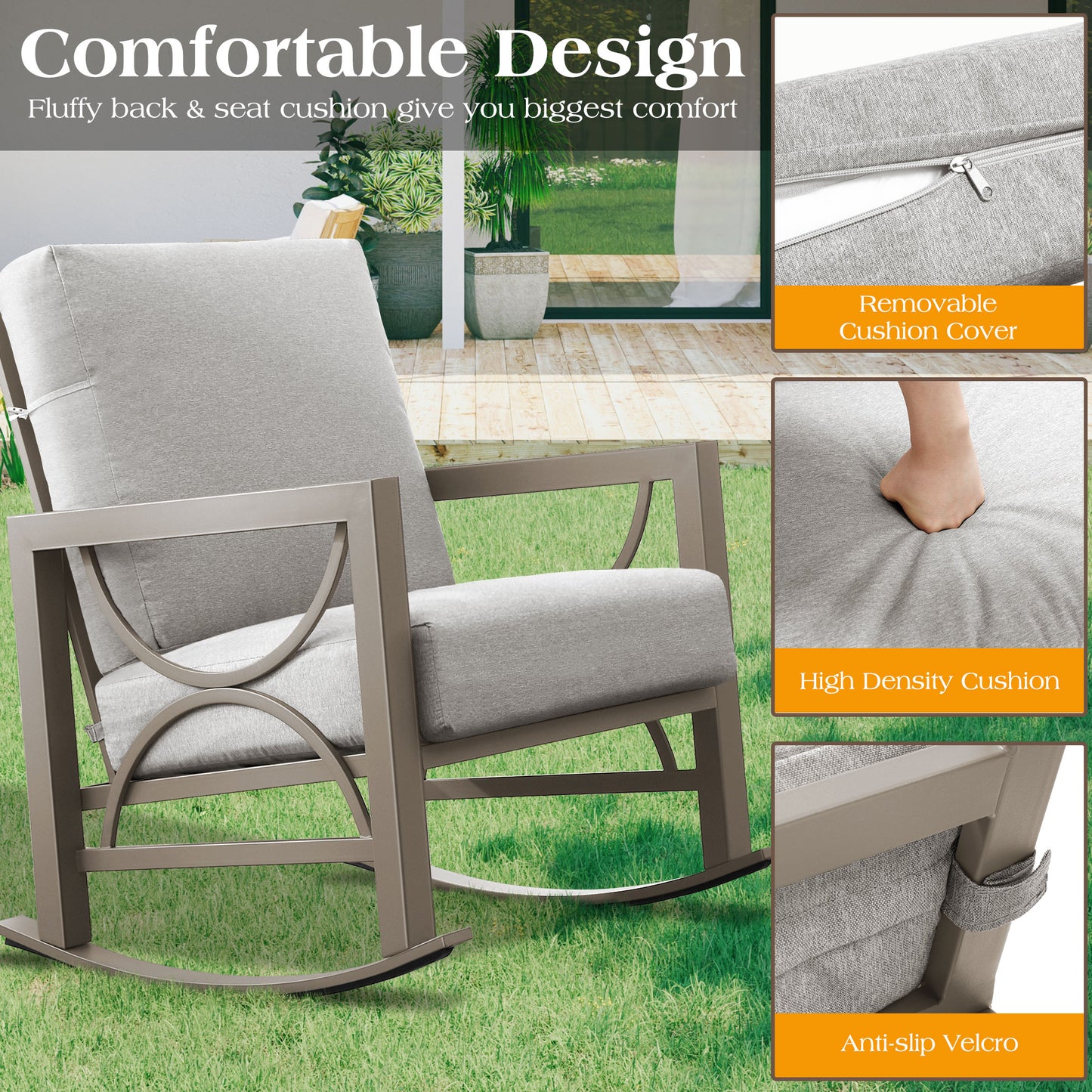 3 Pieces Rocking Metal Patio Bistro Set
