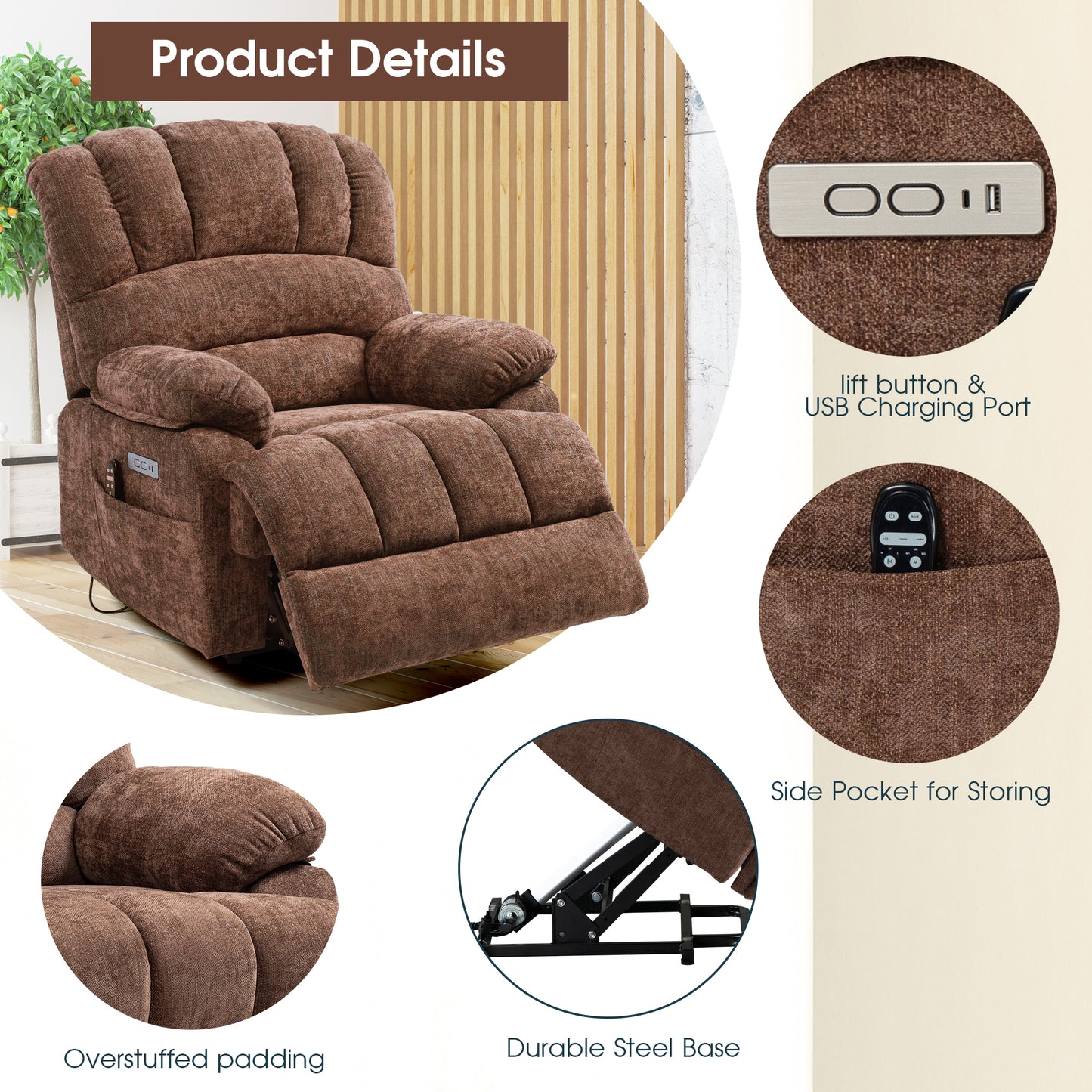 0030 Power Lift Recliner Chair for Living Room with Massage and Heat