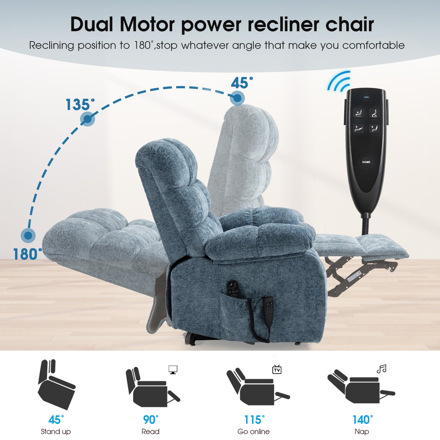 0050 Lay Flat Recliner Power Lift Chair for Elderly with Massage and Heat