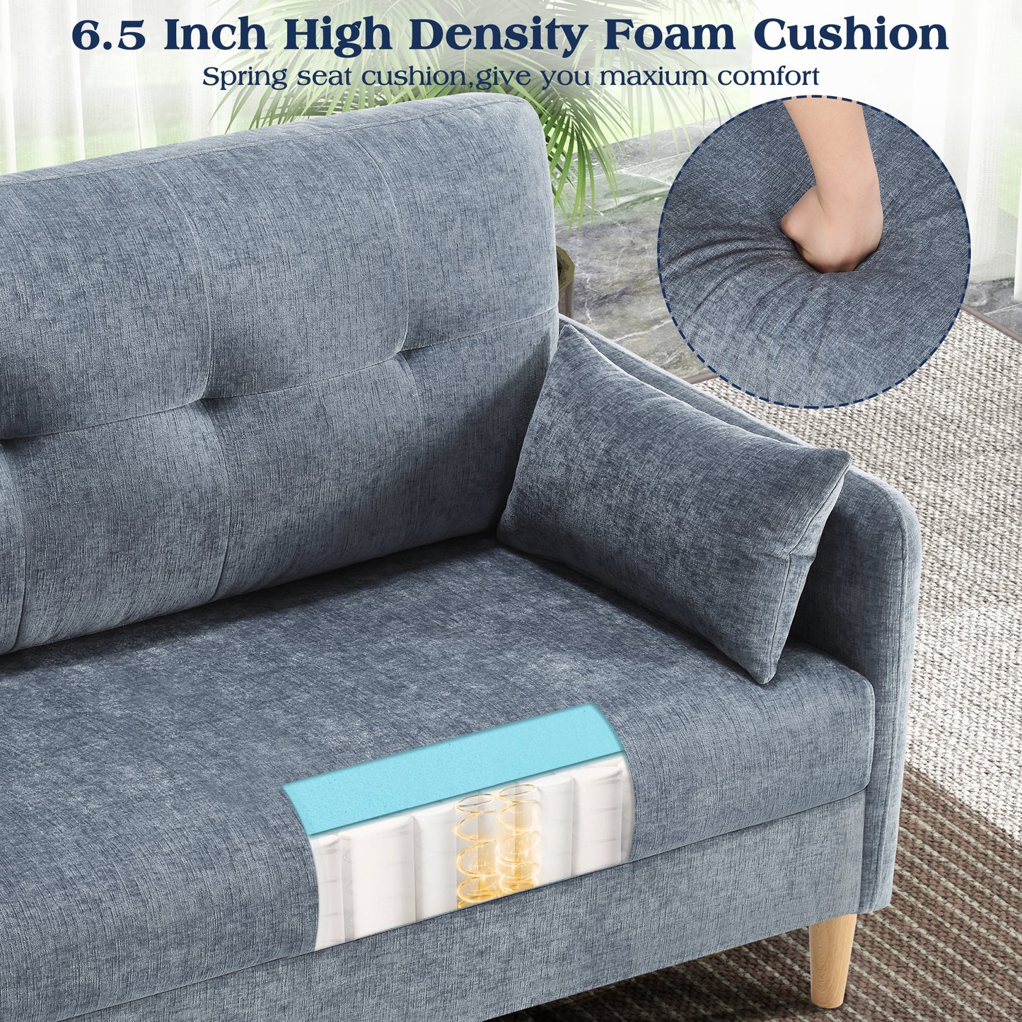 47'' Wide LoveSeat, 2-seat Chenille sofa with 2 Pillows for Living Room and Small Spaces
